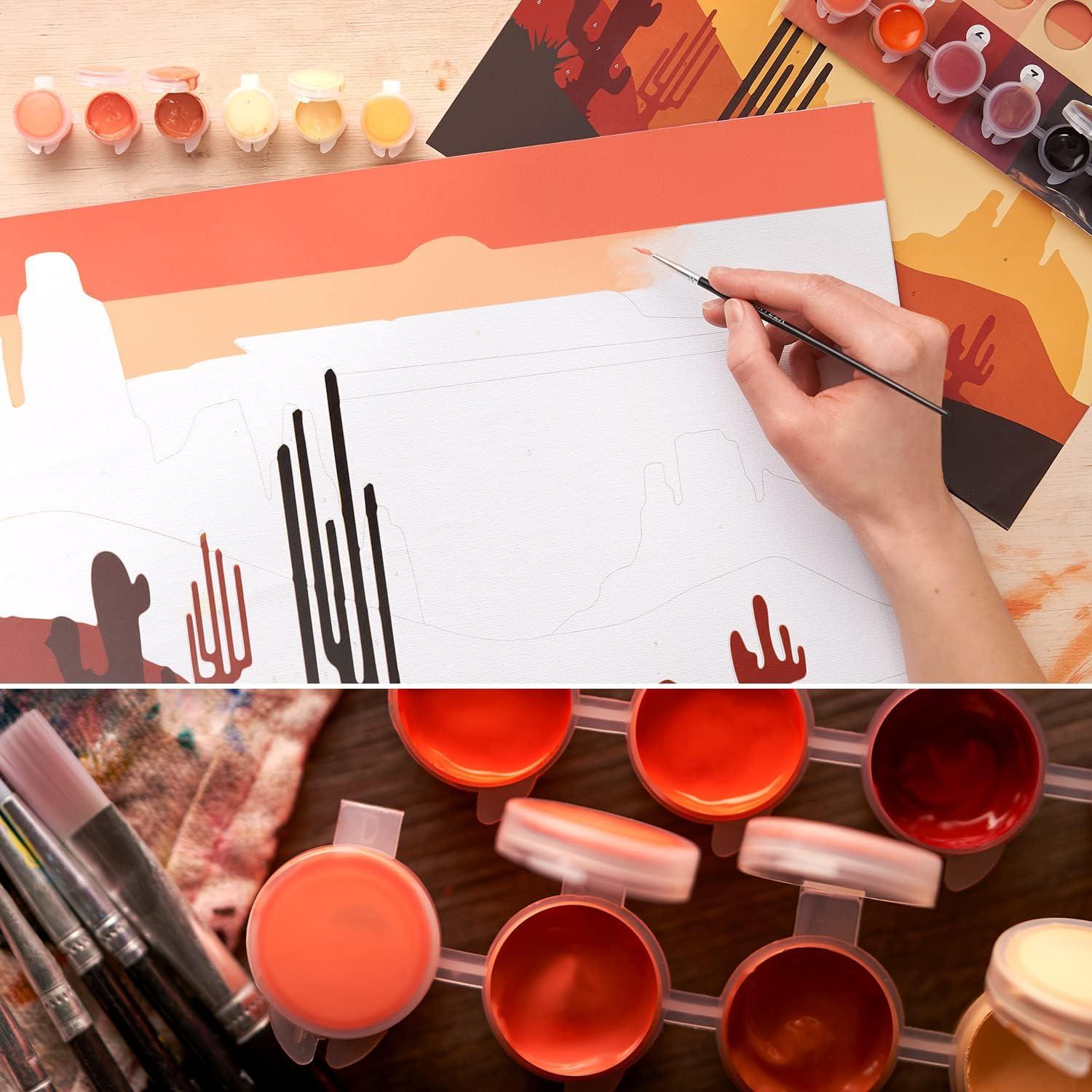 ARTEZA Paint by Numbers Kit, 12×16 Inches, 21 Pieces, Monstera Canvas Painting Kit, Canvas Panel, 12 Acrylic Paint Pots, 5 Paintbrushes, Art Supplies for a Meditative and Calming(Desert)