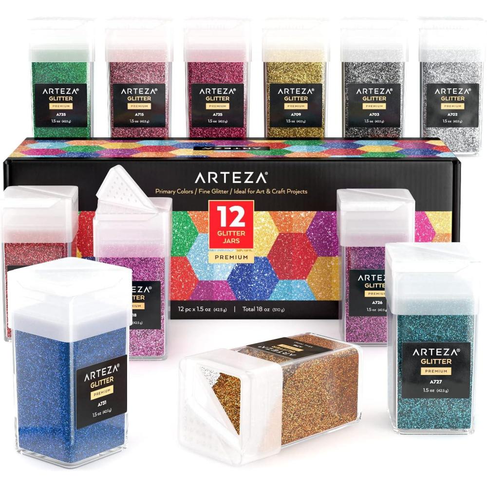Arteza Glitter Shapes, Set of 6, Glitter for Resin in 0.9-oz Bottles, Glue, Acrylic Paint, Arts and Crafts Supplies for Creating School Projects, DIY Projects, and Holiday Art , Red(Multicolor)