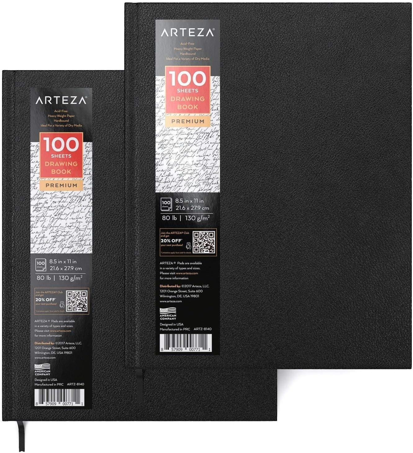 Arteza Hardcover Sketchbooks, Pack of 2, 8.5 x 11 Inches Professional Drawing Sketch Pencils Set of 12, Medium (6B – 4H), Art Supplies for Drawing Art, Sketching, Shading, Artist Pencils