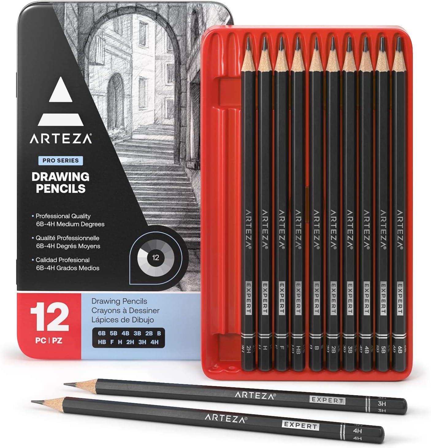 Arteza Hardcover Sketchbooks, Pack of 2, 8.5 x 11 Inches Professional Drawing Sketch Pencils Set of 12, Medium (6B – 4H), Art Supplies for Drawing Art, Sketching, Shading, Artist Pencils