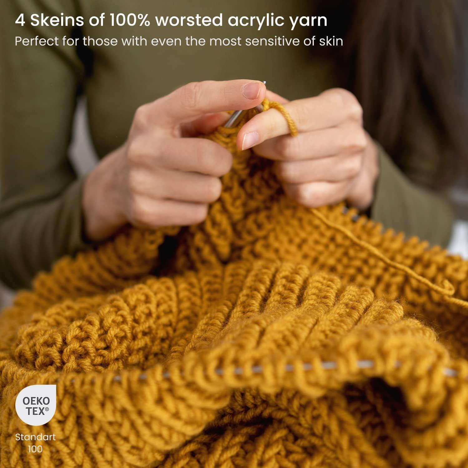 ARTEZA Acrylic Yarn for Crocheting, 4 x 200-g Skeins of Worsted Yarn for Knitting, Mossy A602, Knitting & Crochet Supplies(Going for Gold)
