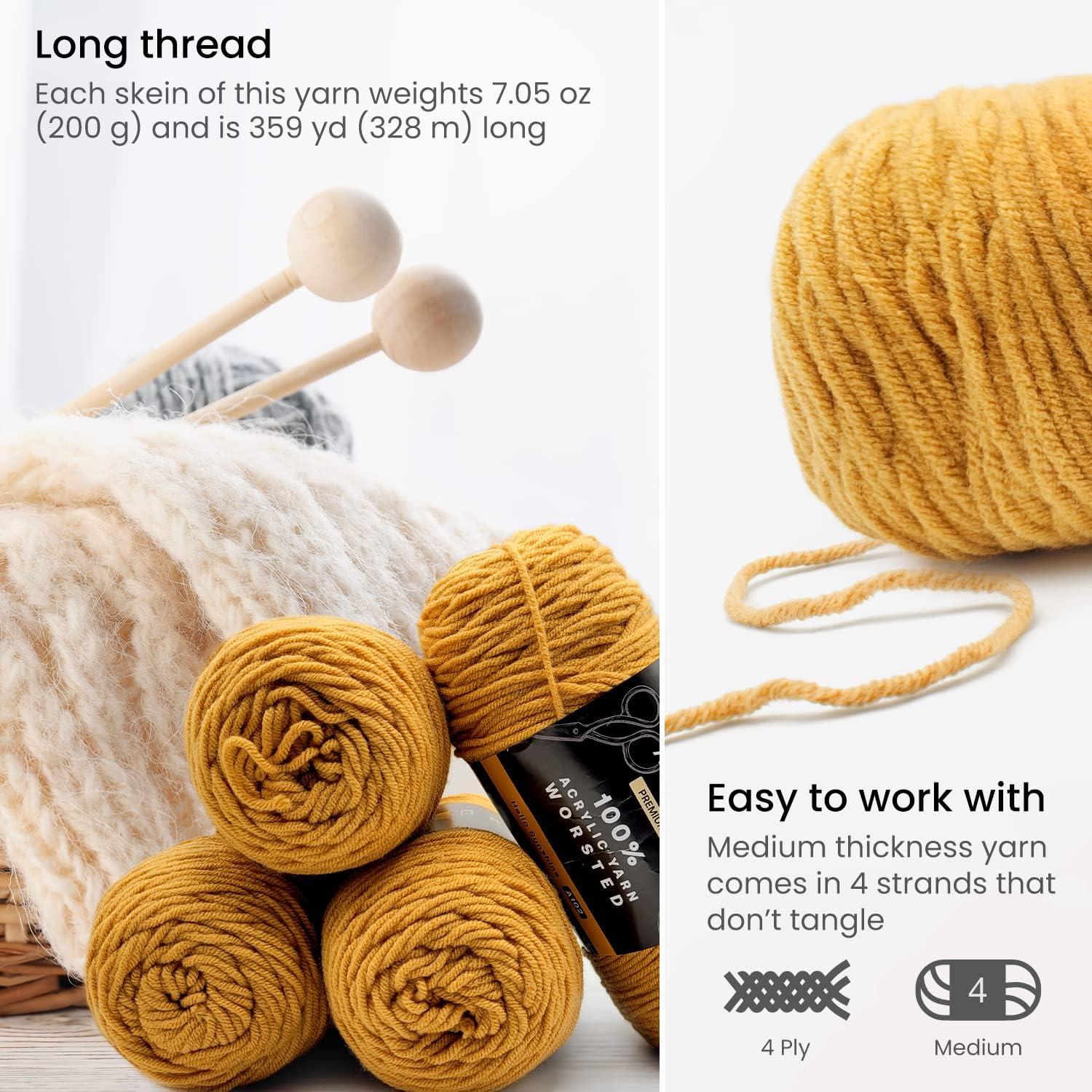 ARTEZA Acrylic Yarn for Crocheting, 4 x 200-g Skeins of Worsted Yarn for Knitting, Mossy A602, Knitting & Crochet Supplies(Going for Gold)