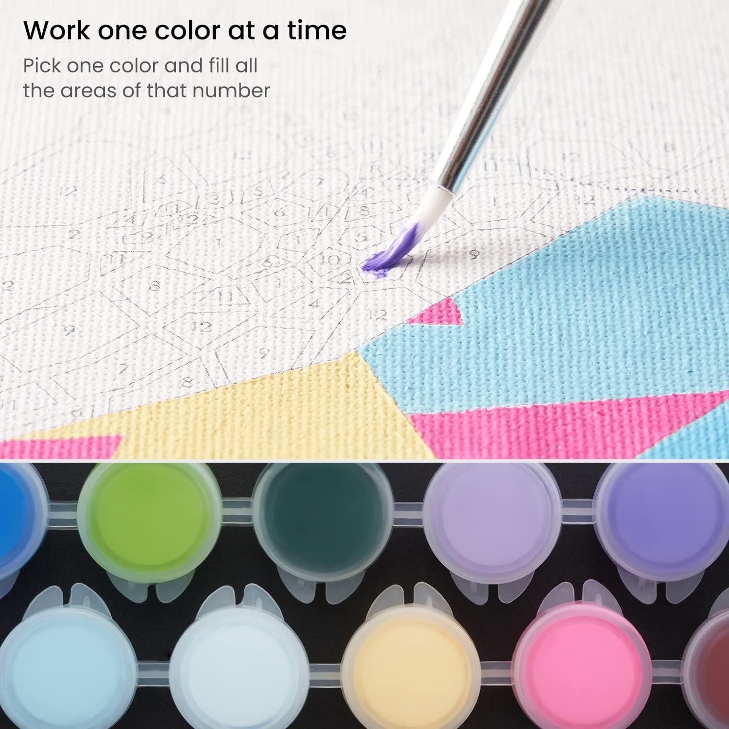 ARTEZA Paint by Numbers Kit, 12×16 Inches, 21 Pieces, Monstera Canvas Painting Kit, Canvas Panel, 12 Acrylic Paint Pots, 5 Paintbrushes, Art Supplies for a Meditative and Calming(Turtle)