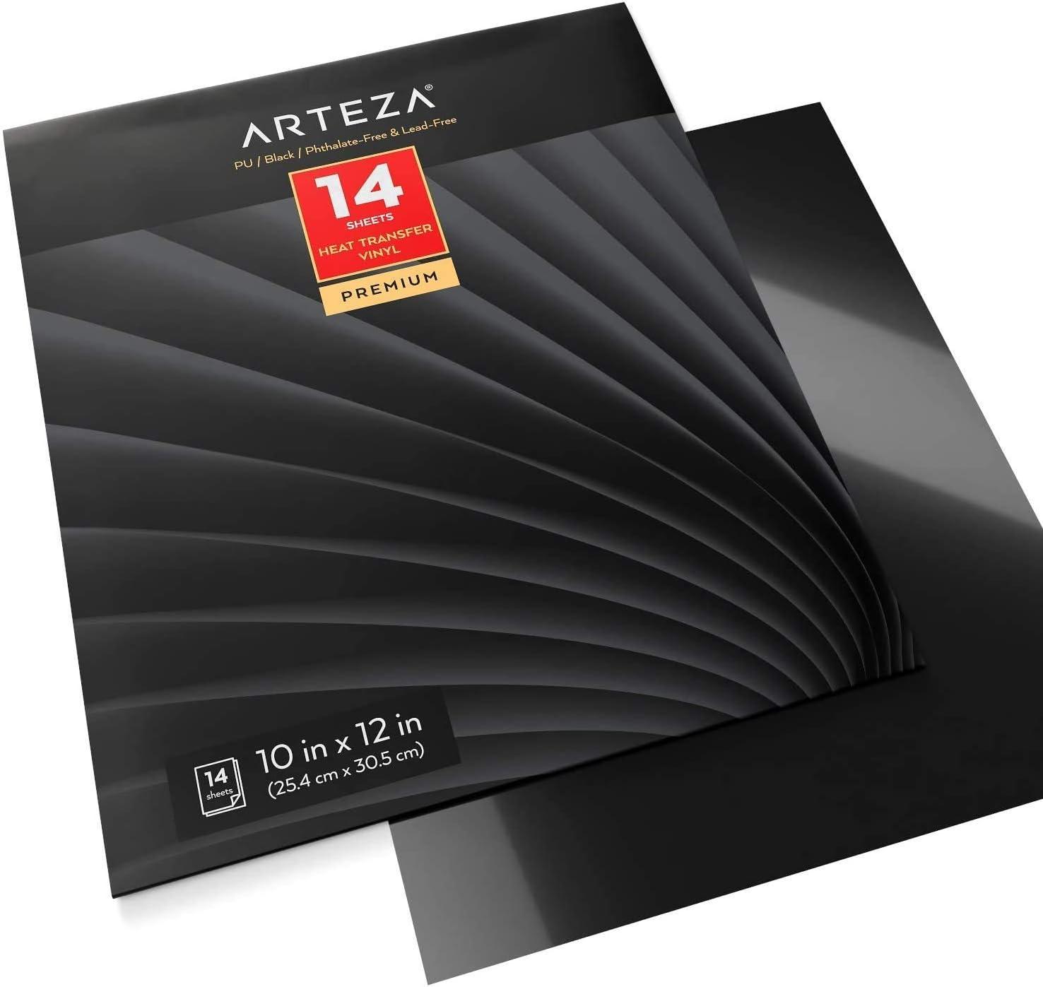 ARTEZA Heat Transfer Vinyl Sheets, 10 x 12 Inches, Pack of 14, Black, Flexible and Easy to Weed, HTV for DIY Projects
