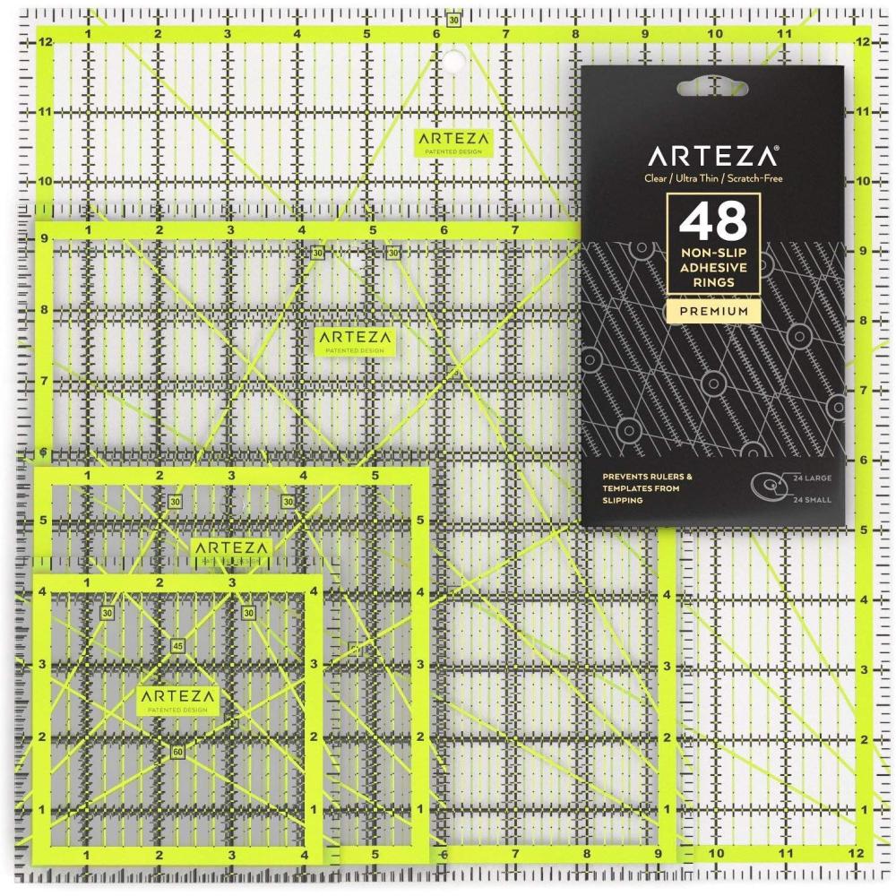ARTEZA Quilting Ruler, Laser Cut Acrylic, Double Colored Grid Lines, 8.5″x24″(Set 4)