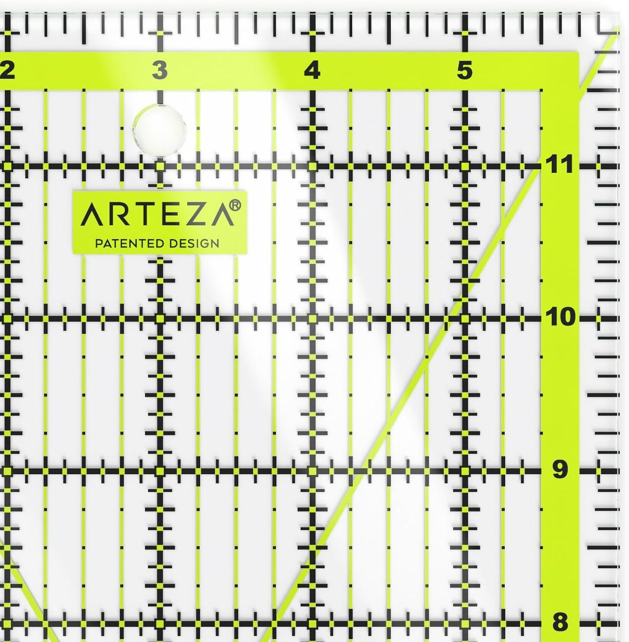 ARTEZA Quilting Ruler, Laser Cut Acrylic, Double Colored Grid Lines, 8.5″x24″(6 x 12)