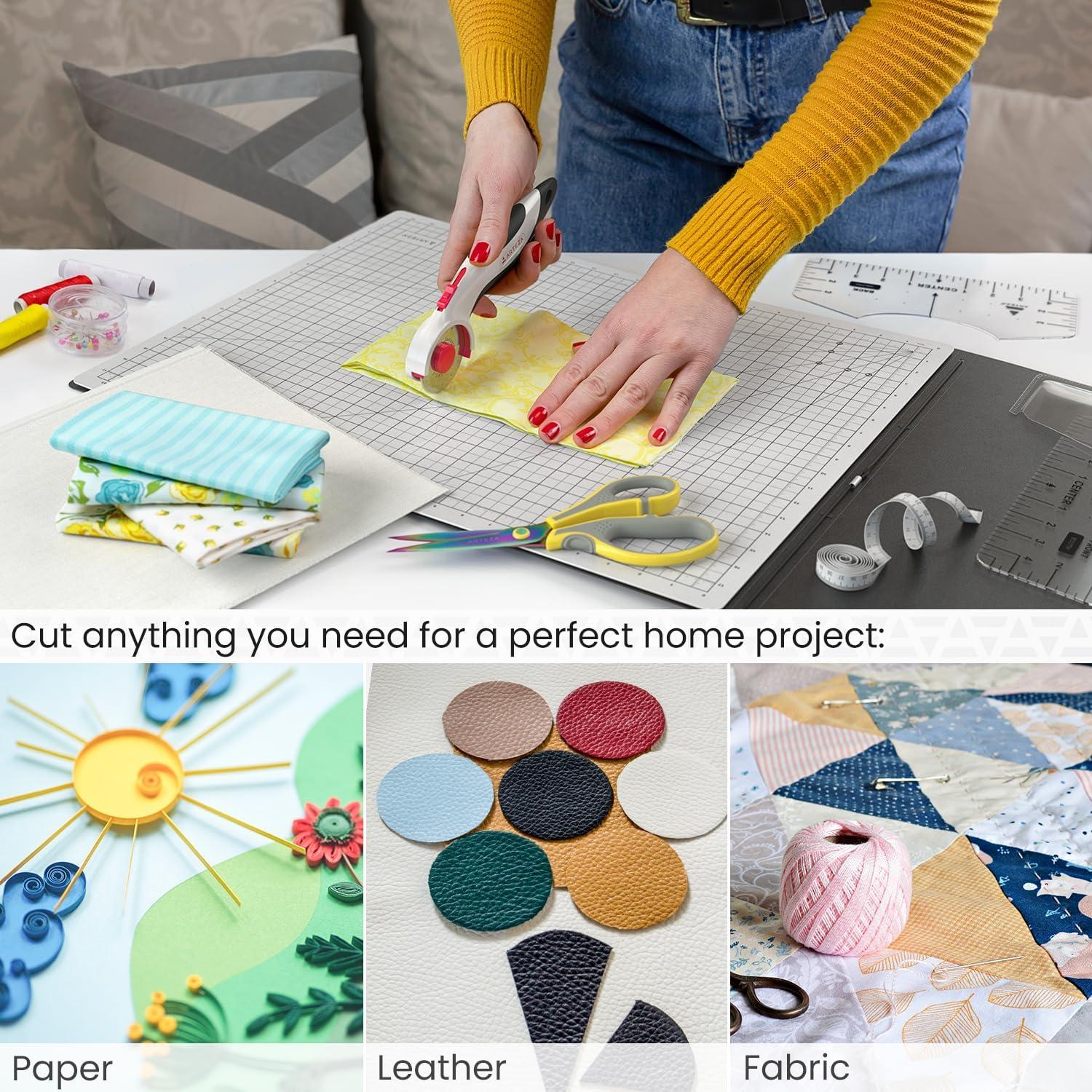 ARTEZA Fold & Stow Multifunctional Cutting Mat Set, 18×24 Inch, Self-Healing, Anti-Slip, with Detachable Ironing Pad, T-Shirt Alignment Rulers, and Tape Measure