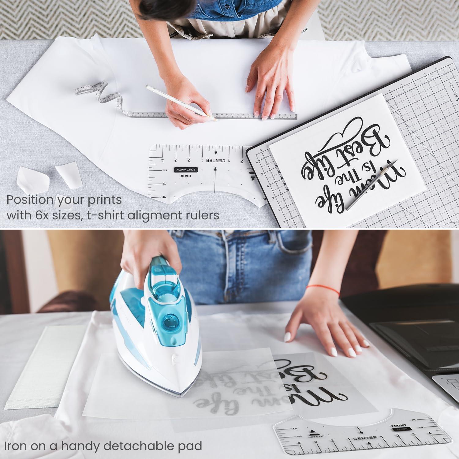 ARTEZA Fold & Stow Multifunctional Cutting Mat Set, 18×24 Inch, Self-Healing, Anti-Slip, with Detachable Ironing Pad, T-Shirt Alignment Rulers, and Tape Measure