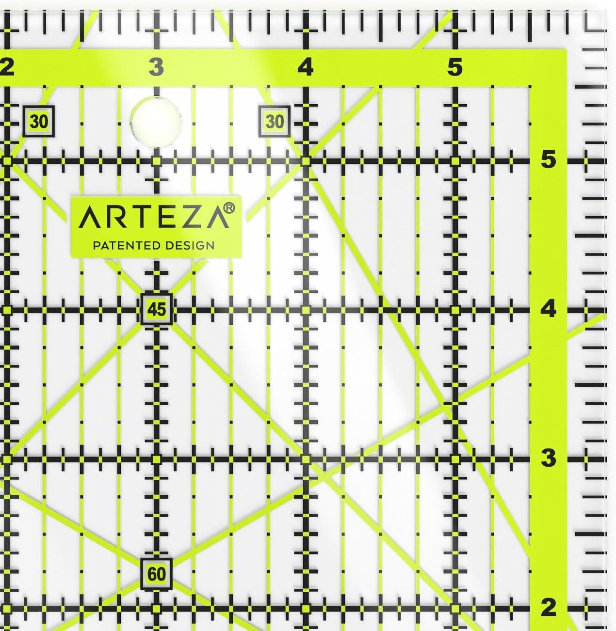 ARTEZA Quilting Ruler, Laser Cut Acrylic, Double Colored Grid Lines, 8.5″x24″(6×6)