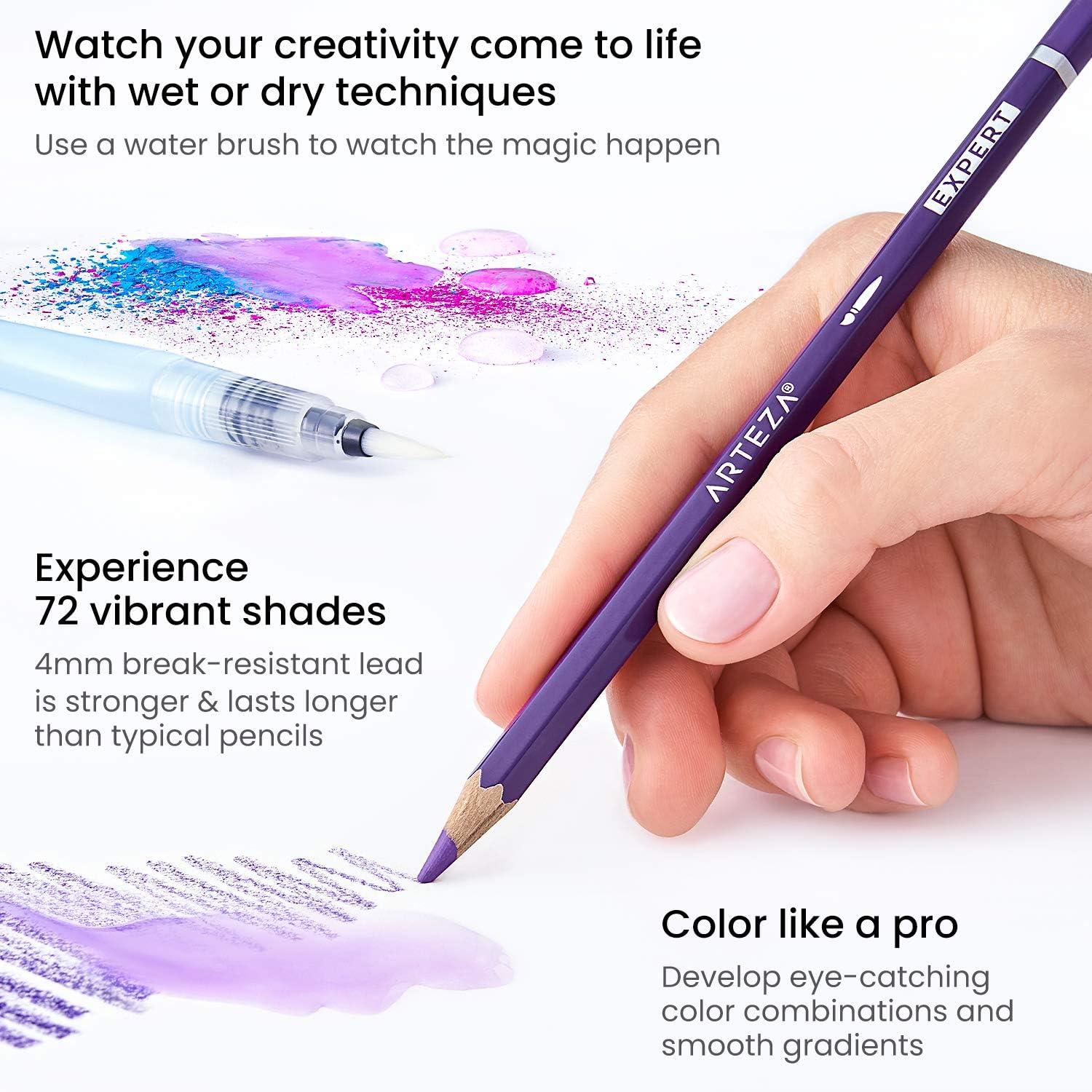 ARTEZA 72 Watercolor Pencils, Water Colored Pencils Set for Artists, Water Color Pencils in Tin Box for Adults