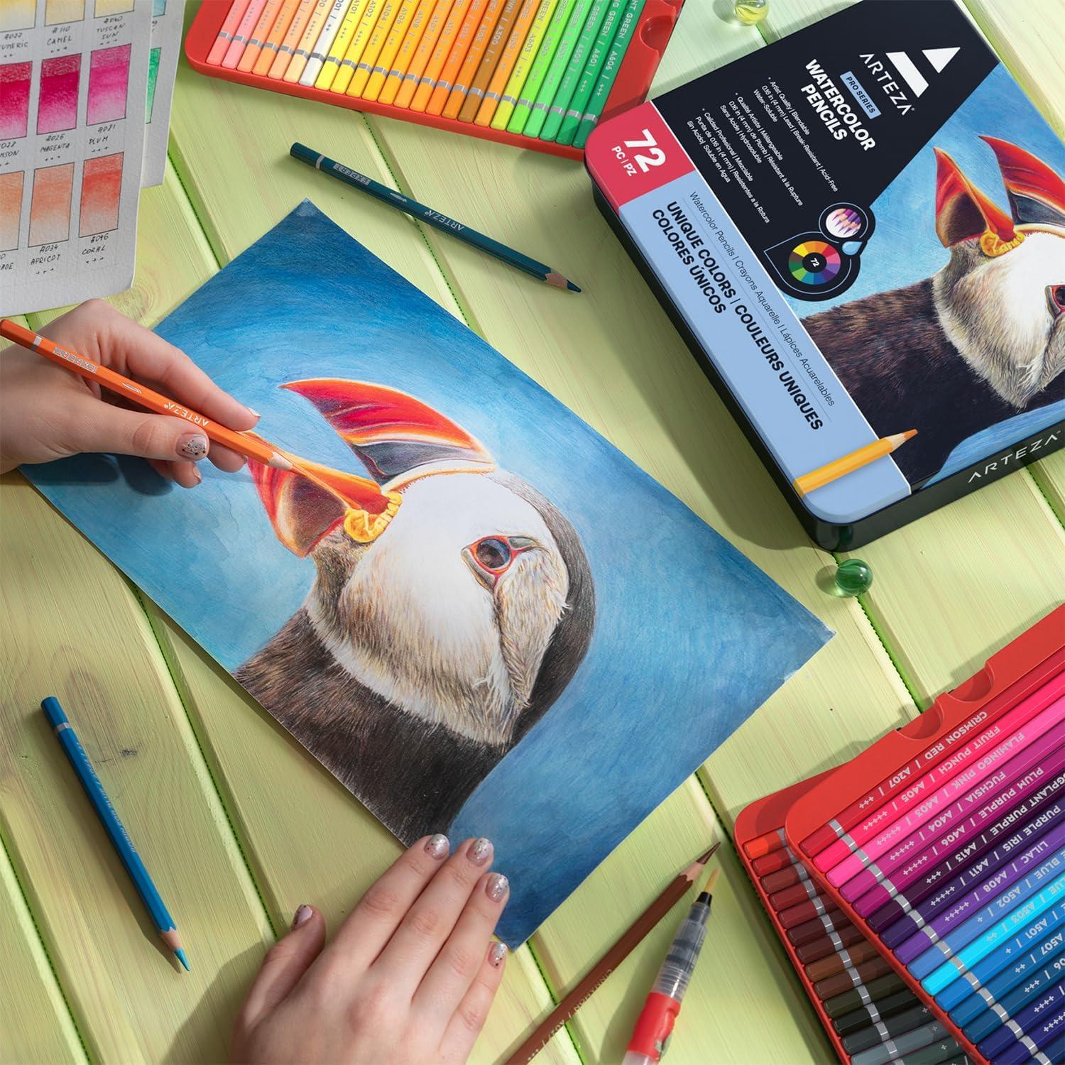 ARTEZA 72 Watercolor Pencils, Water Colored Pencils Set for Artists, Water Color Pencils in Tin Box for Adults