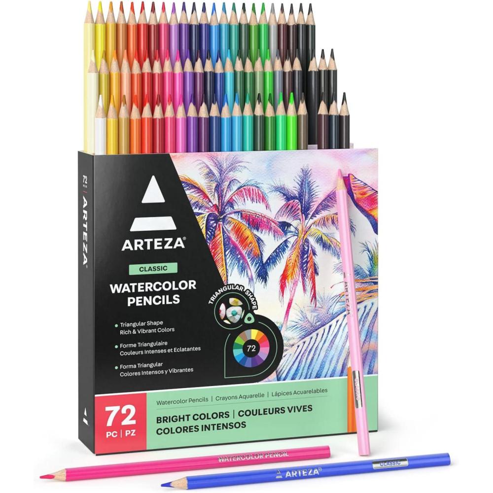 ARTEZA Metallic Colored Pencils, 50 Coloring Pencils, Triangular Grip, Pre-Sharpened Metallic Pencils Set, Art Supplies for Drawing(Watercolor)
