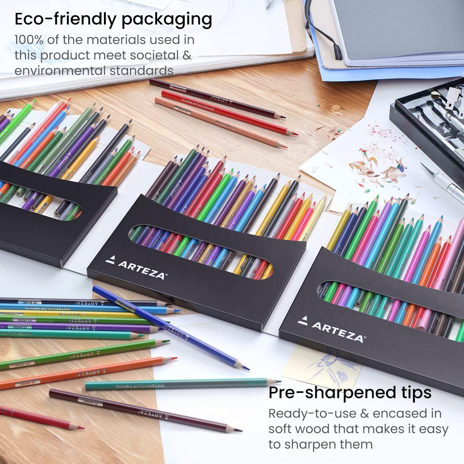 ARTEZA Metallic Colored Pencils, 50 Coloring Pencils, Triangular Grip, Pre-Sharpened Metallic Pencils Set, Art Supplies for Drawing(Watercolor)