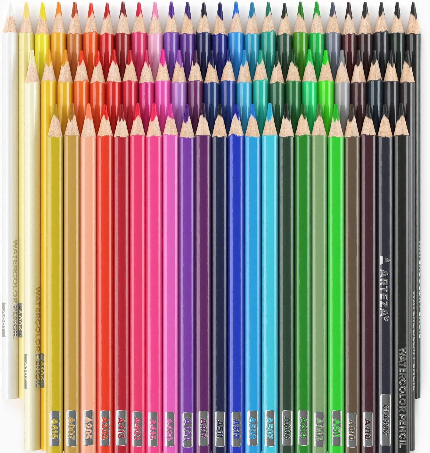 ARTEZA Metallic Colored Pencils, 50 Coloring Pencils, Triangular Grip, Pre-Sharpened Metallic Pencils Set, Art Supplies for Drawing(Watercolor)