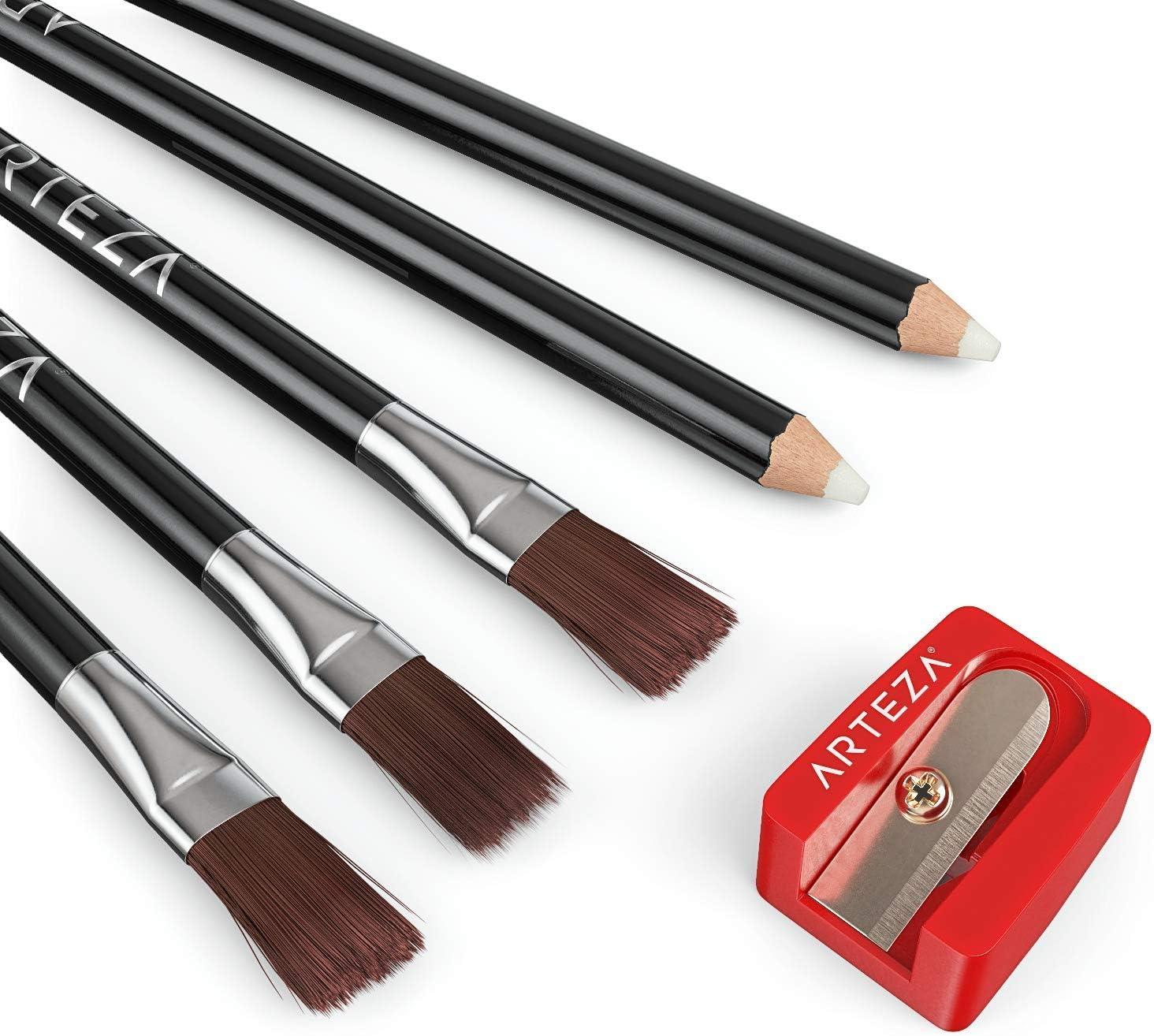 Arteza Eraser Pencil, Precision Latex-Free & PVC-Free Soft Eraser White Color Pencil with Brush and Pocket Size Sharpener, Set of 6