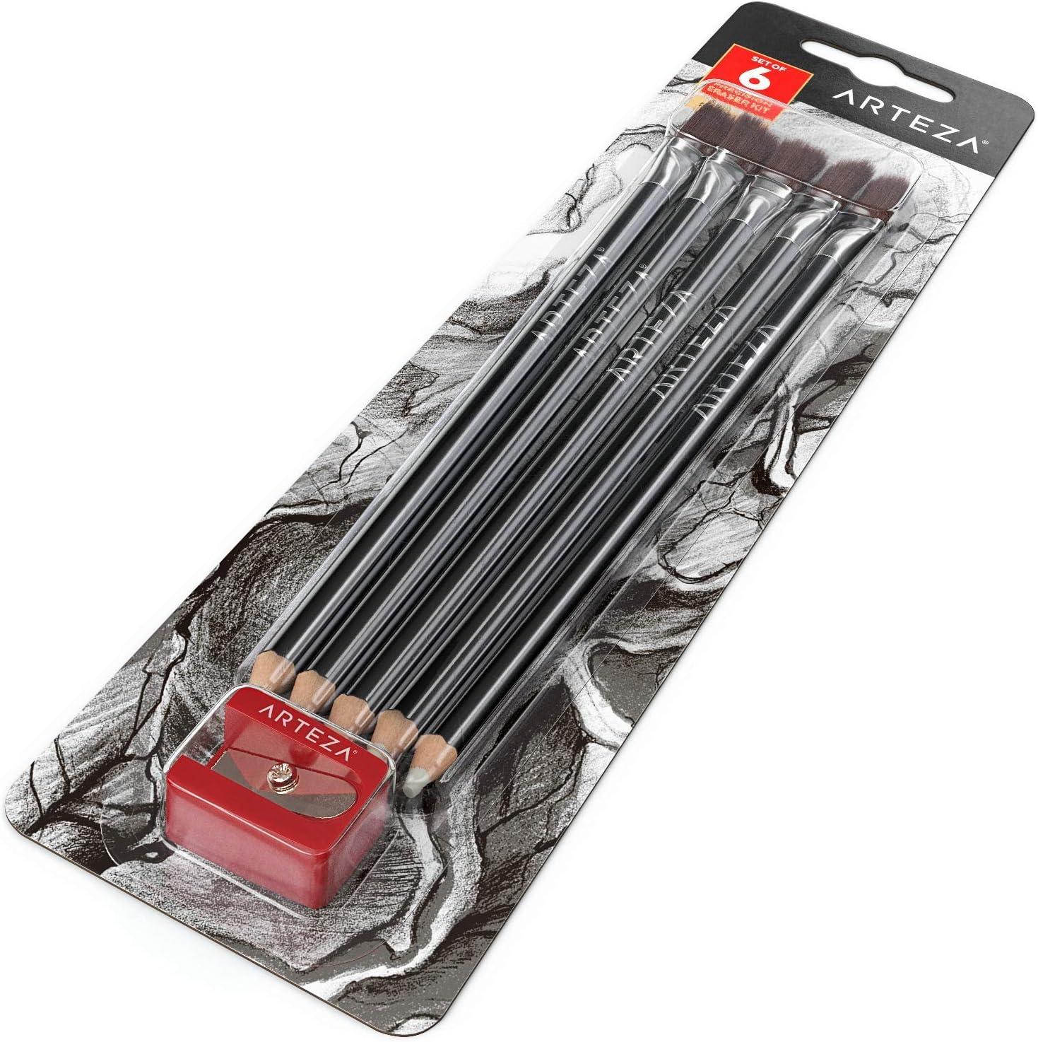 Arteza Eraser Pencil, Precision Latex-Free & PVC-Free Soft Eraser White Color Pencil with Brush and Pocket Size Sharpener, Set of 6
