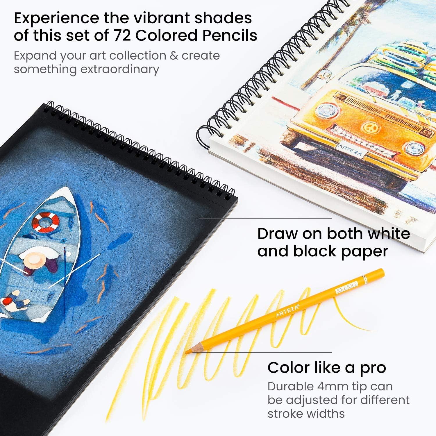 ARTEZA Colored Pencils 72 Soft Wax-Based Color Pencils for Adults & Artists. Pre-Sharpened Drawing Set for Blending, Coloring, Shading & Sketching. Professional Art Supplies in Tin Box, Holiday Gift(Set of 72 (Tin Case))