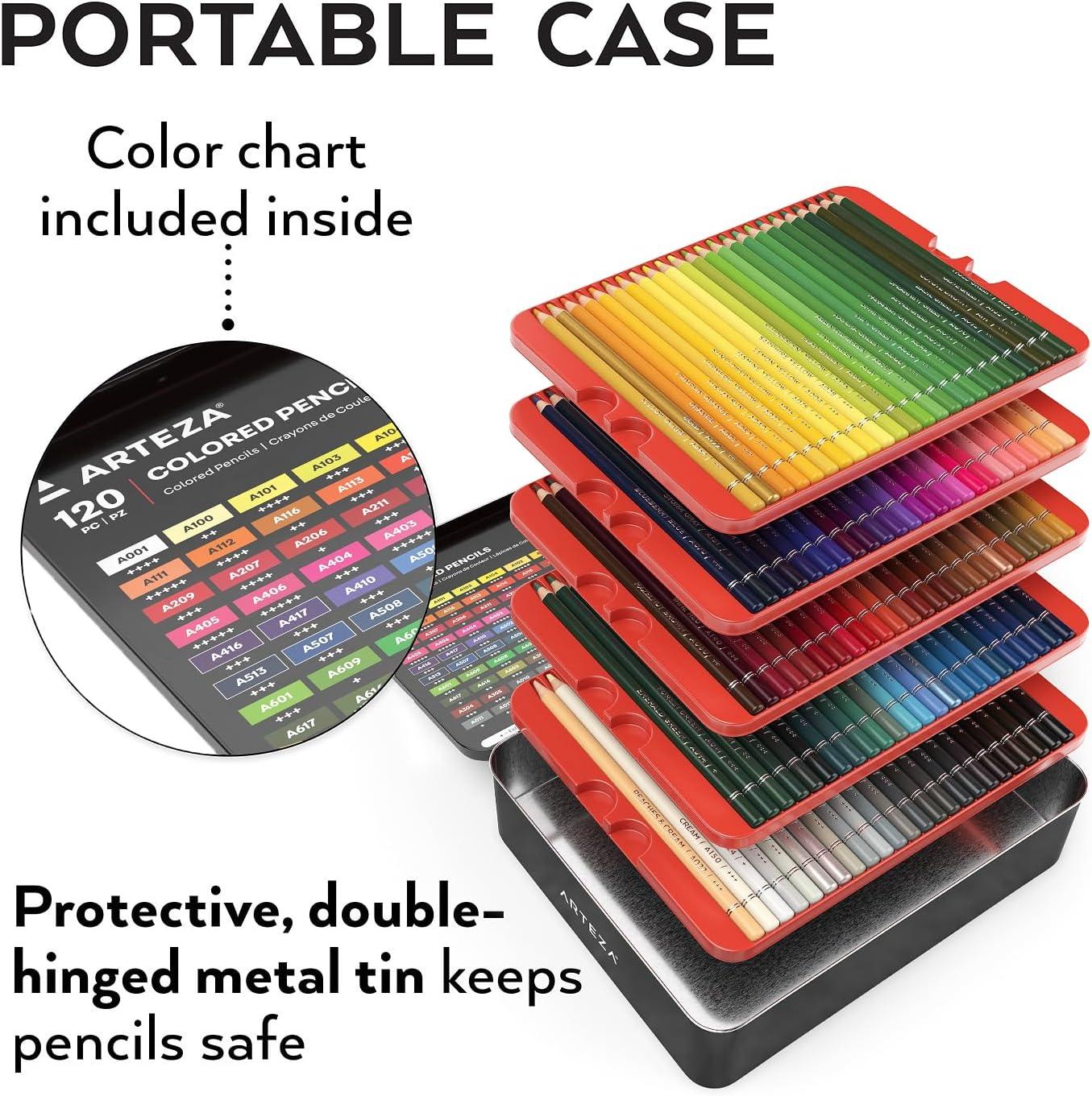 ARTEZA Colored Pencils, 120 Wax-Based Color Pencils, Vibrant Coloring Pencils in Tin Box for Adults, Professional Art Supplies