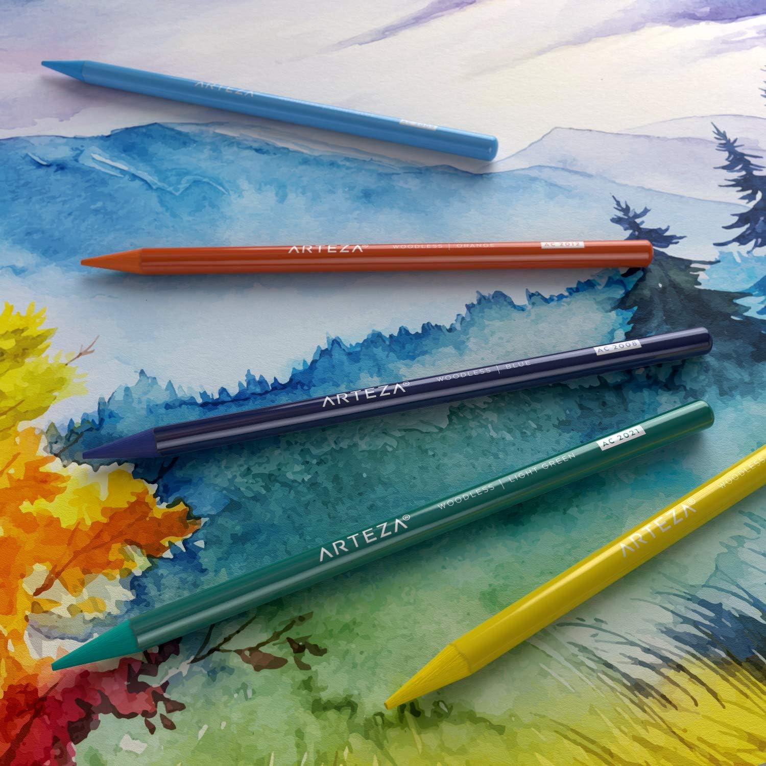 ARTEZA Woodless Watercolor Pencils, 24 Drawing Pencils, Colored Pencils Set for Adults, Art Supplies for Blending and Layering