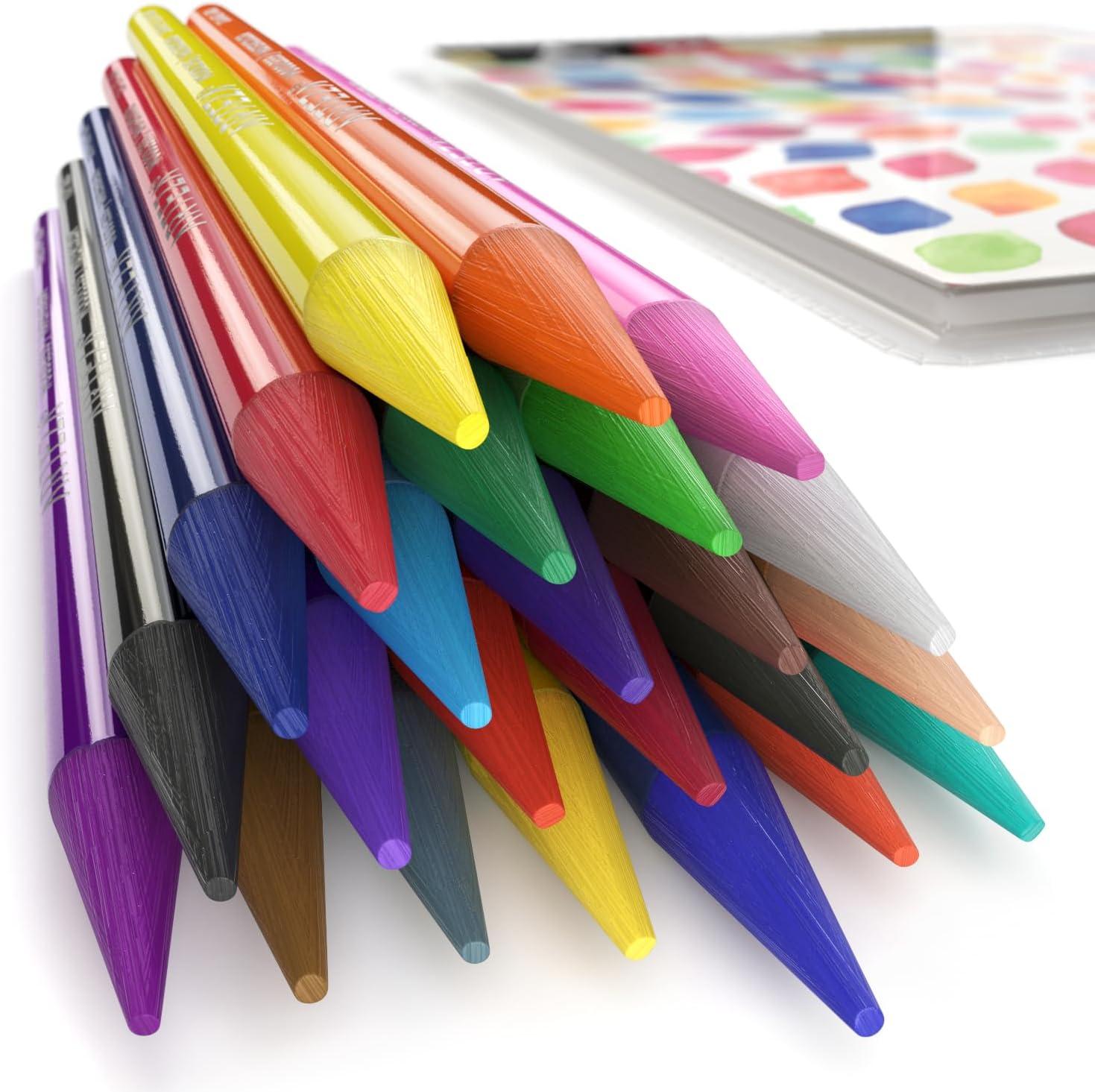 ARTEZA Woodless Watercolor Pencils, 24 Drawing Pencils, Colored Pencils Set for Adults, Art Supplies for Blending and Layering