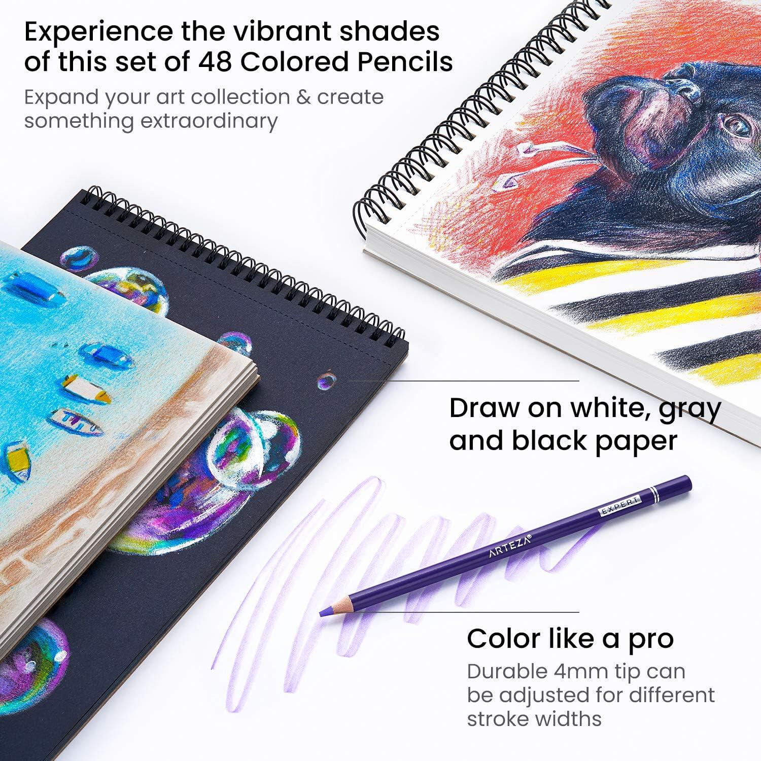 ARTEZA Colored Pencils 72 Soft Wax-Based Color Pencils for Adults & Artists. Pre-Sharpened Drawing Set for Blending, Coloring, Shading & Sketching. Professional Art Supplies in Tin Box, Holiday Gift(Set of 48 (Tin Case))