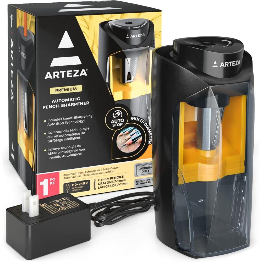 Arteza Pencil Sharpener and Electric Eraser Set, Black, for 8-mm Pencils, 20 Eraser Refills, Office Supplies for Teachers, Students, Classrooms, and Art Studios(Sharpener 7-11 mm)
