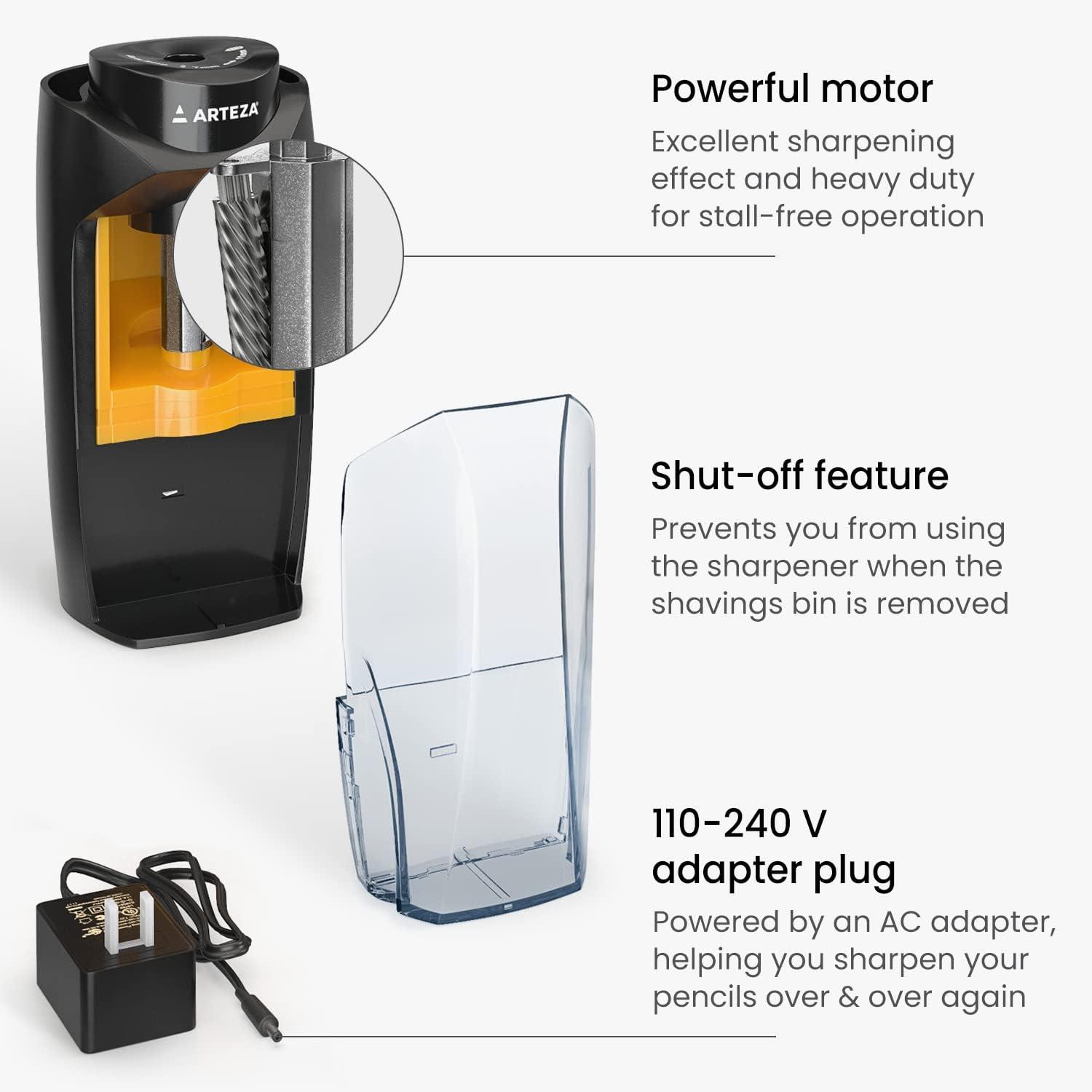 Arteza Pencil Sharpener and Electric Eraser Set, Black, for 8-mm Pencils, 20 Eraser Refills, Office Supplies for Teachers, Students, Classrooms, and Art Studios(Sharpener 7-11 mm)