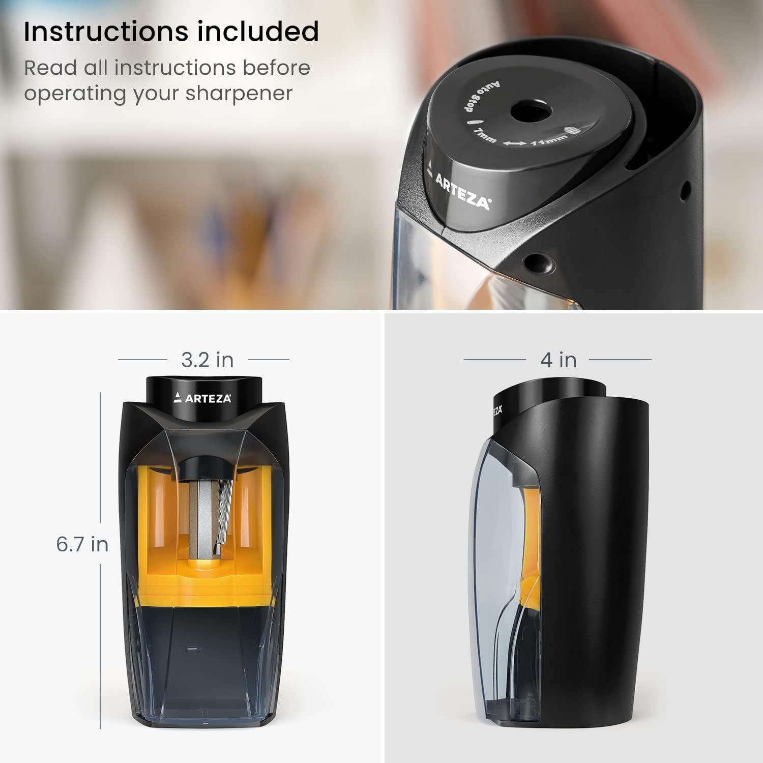 Arteza Pencil Sharpener and Electric Eraser Set, Black, for 8-mm Pencils, 20 Eraser Refills, Office Supplies for Teachers, Students, Classrooms, and Art Studios(Sharpener 7-11 mm)