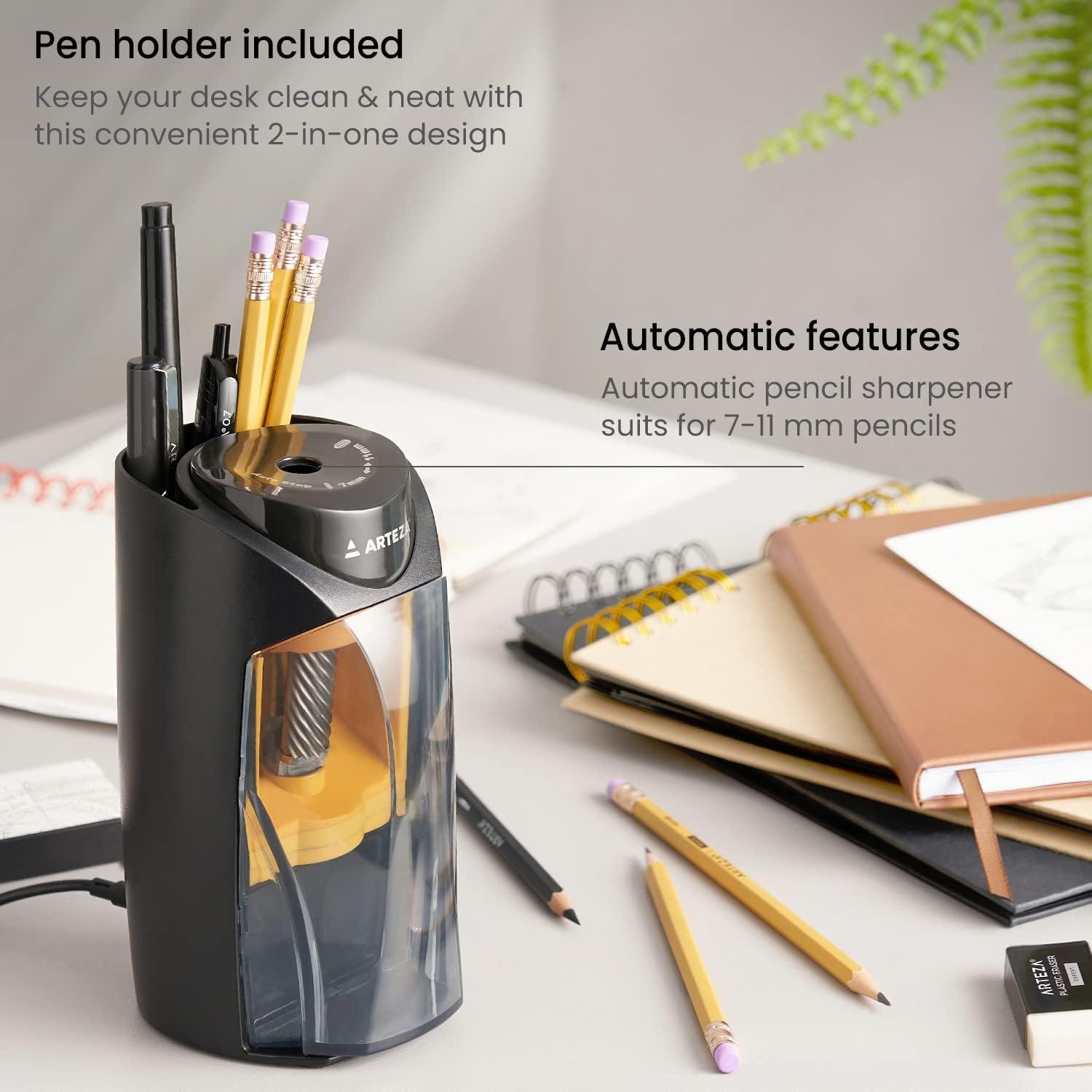 Arteza Pencil Sharpener and Electric Eraser Set, Black, for 8-mm Pencils, 20 Eraser Refills, Office Supplies for Teachers, Students, Classrooms, and Art Studios(Sharpener 7-11 mm)