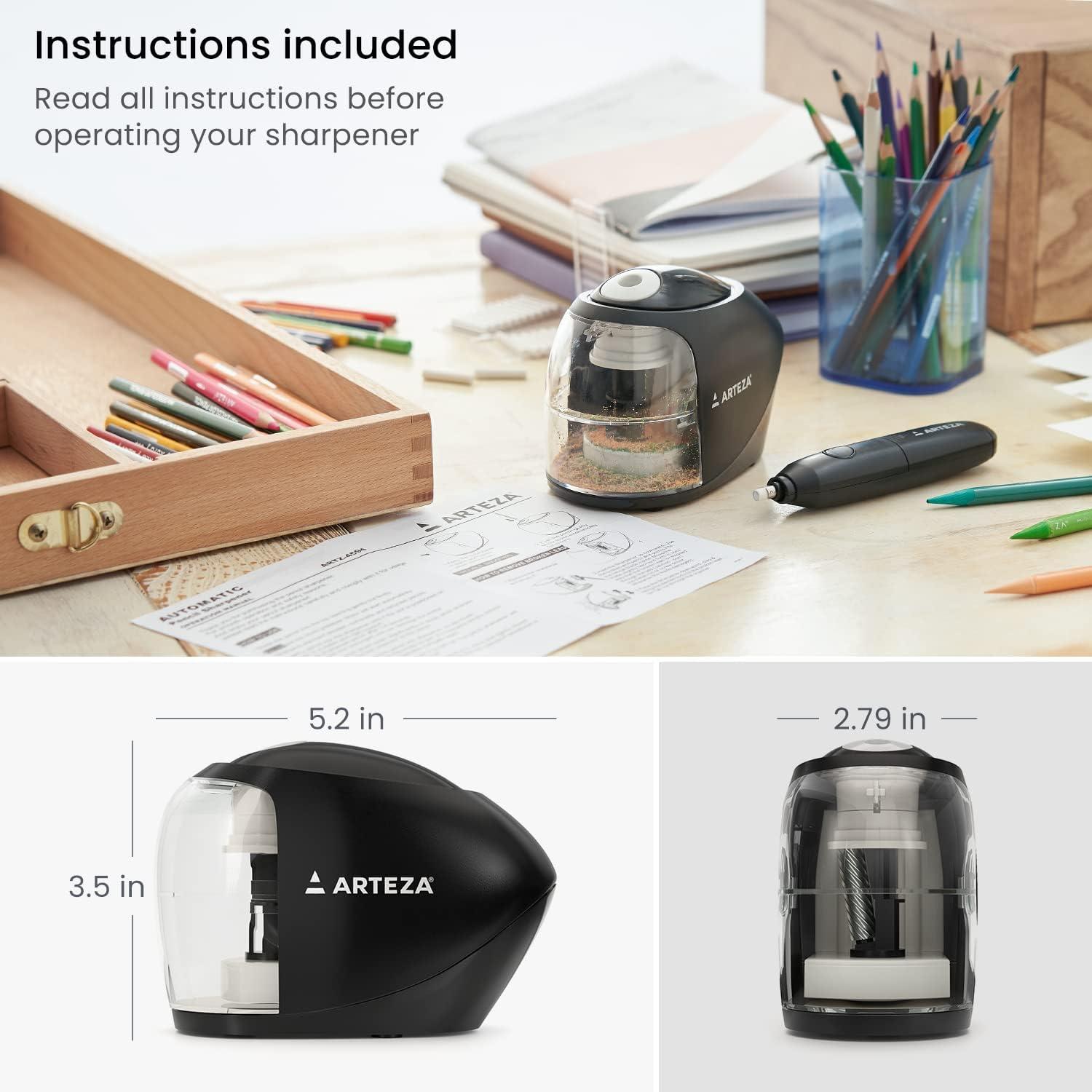 Arteza Pencil Sharpener and Electric Eraser Set, Black, for 8-mm Pencils, 20 Eraser Refills, Office Supplies for Teachers, Students, Classrooms, and Art Studios(Sharpener and Eraser)