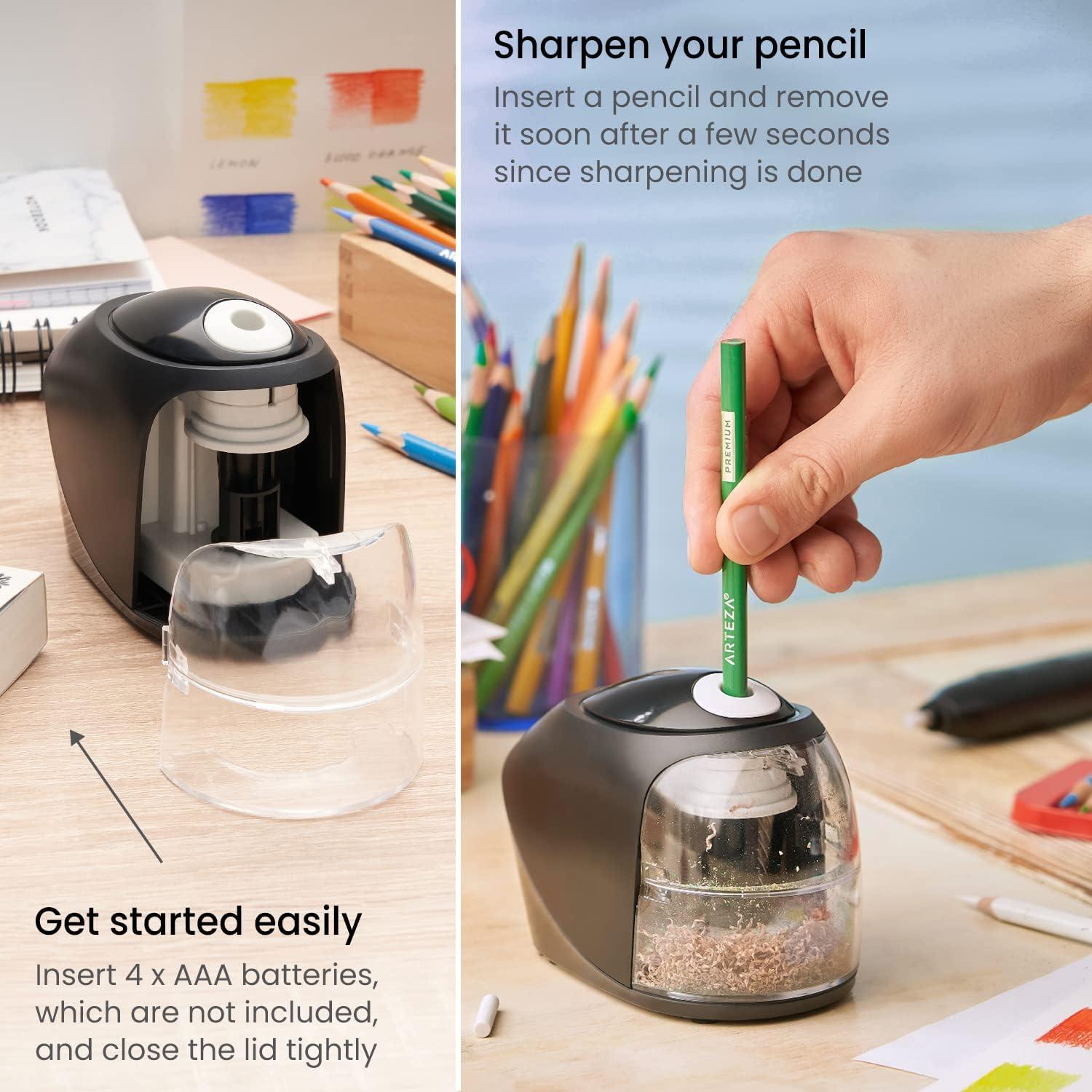Arteza Pencil Sharpener and Electric Eraser Set, Black, for 8-mm Pencils, 20 Eraser Refills, Office Supplies for Teachers, Students, Classrooms, and Art Studios(Sharpener and Eraser)