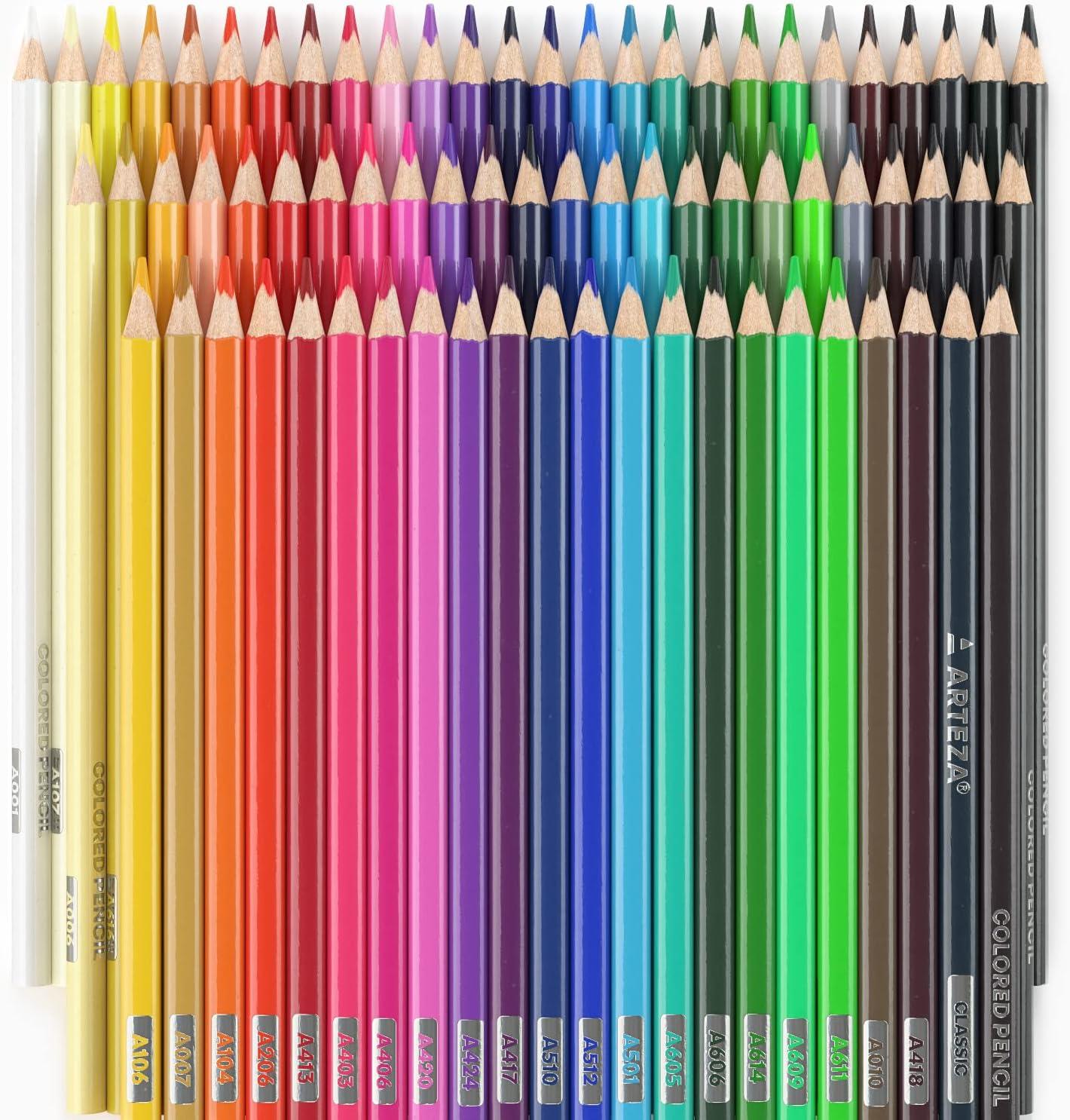 ARTEZA Metallic Colored Pencils, 50 Coloring Pencils, Triangular Grip, Pre-Sharpened Metallic Pencils Set, Art Supplies for Drawing(Colored)