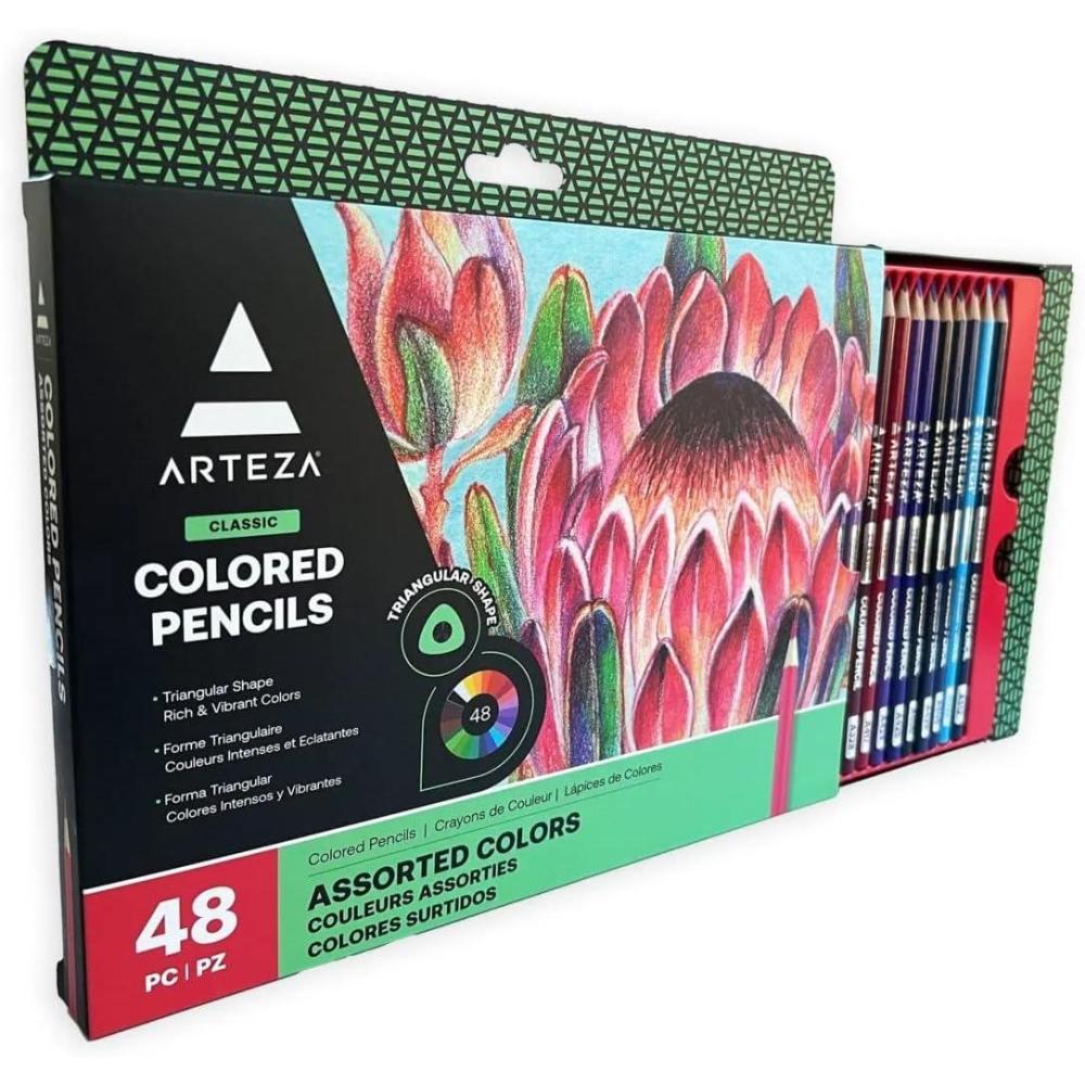 Arteza Colored Pencils, 48 Colors, Soft, Highly-Pigmented, Wax-Based Core Pencil Crayons, Art Supplies For Adults & Teens(48)
