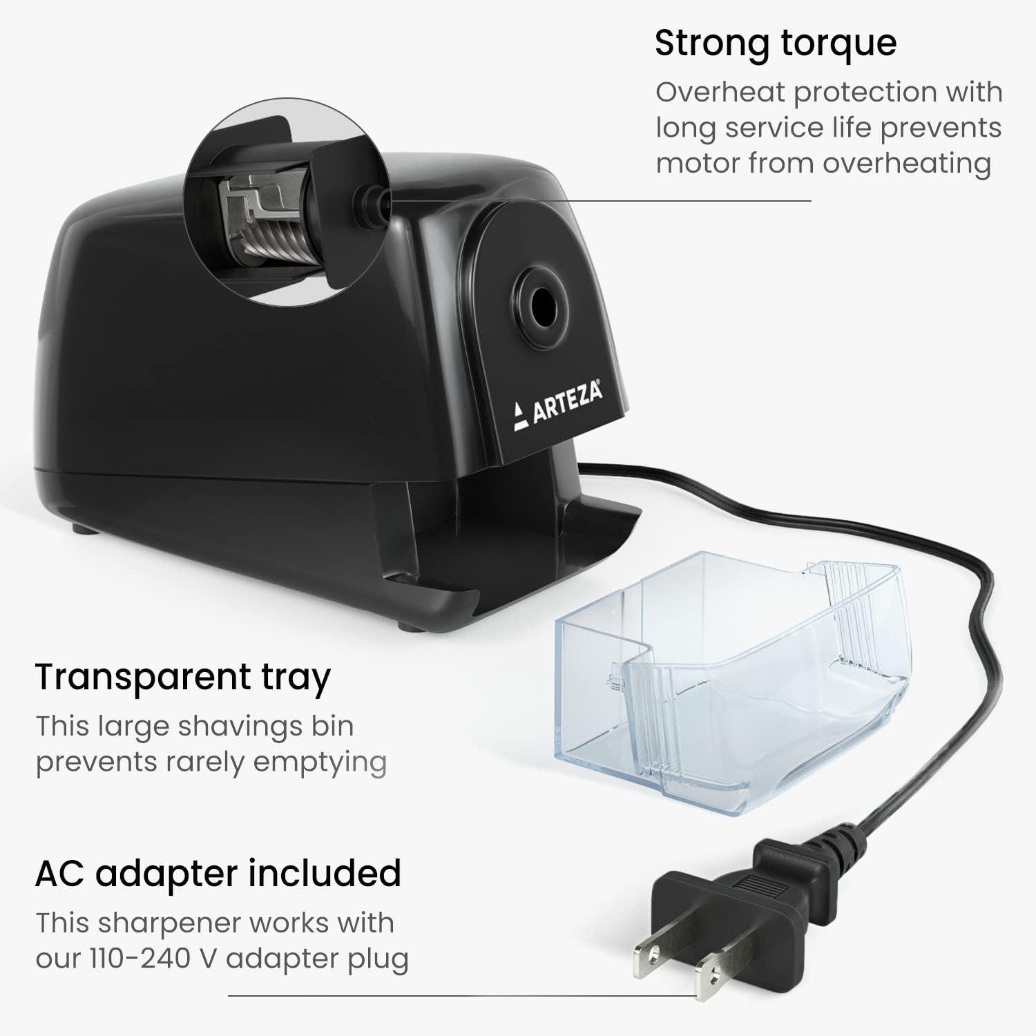 Arteza Pencil Sharpener and Electric Eraser Set, Black, for 8-mm Pencils, 20 Eraser Refills, Office Supplies for Teachers, Students, Classrooms, and Art Studios(Single Hole)