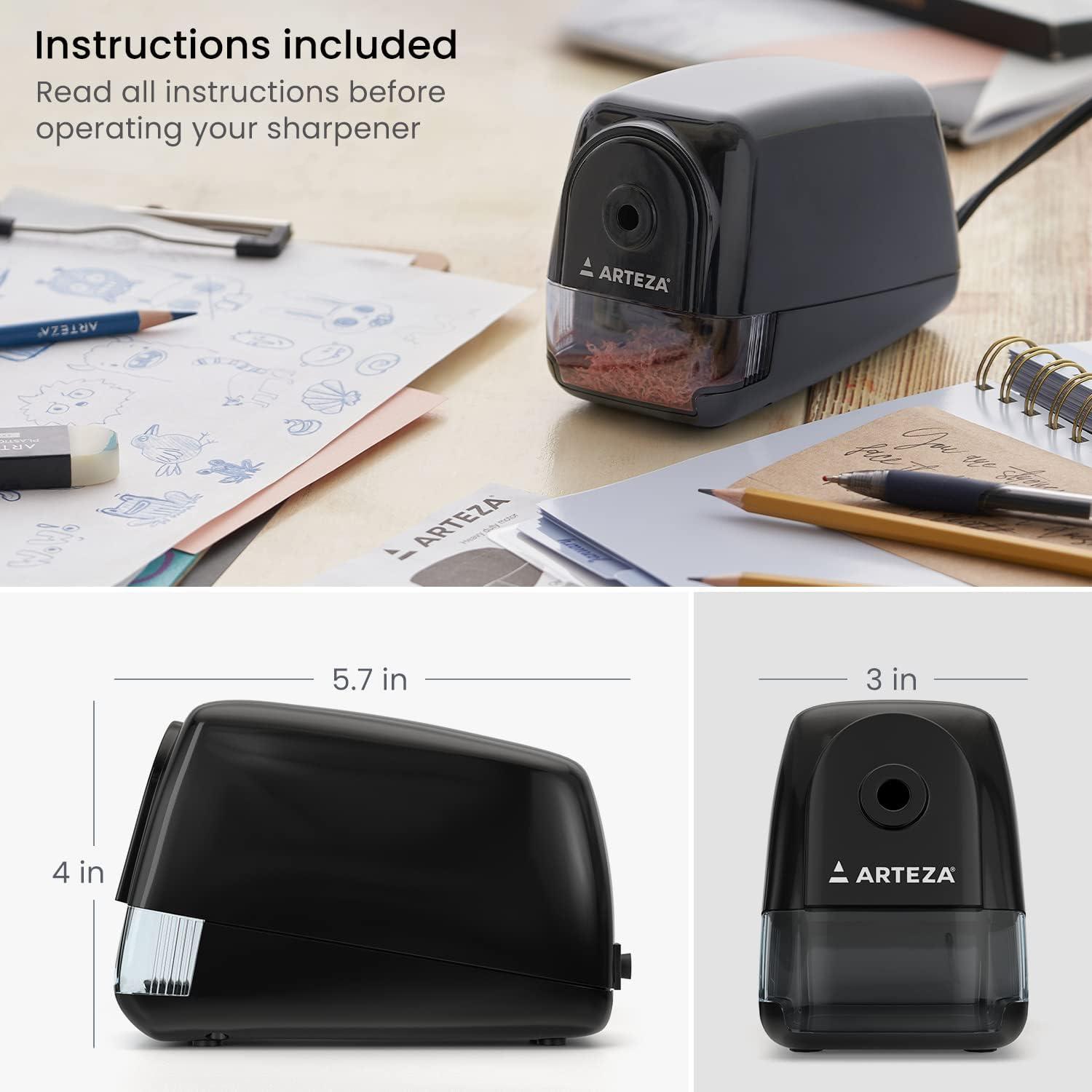 Arteza Pencil Sharpener and Electric Eraser Set, Black, for 8-mm Pencils, 20 Eraser Refills, Office Supplies for Teachers, Students, Classrooms, and Art Studios(Single Hole)