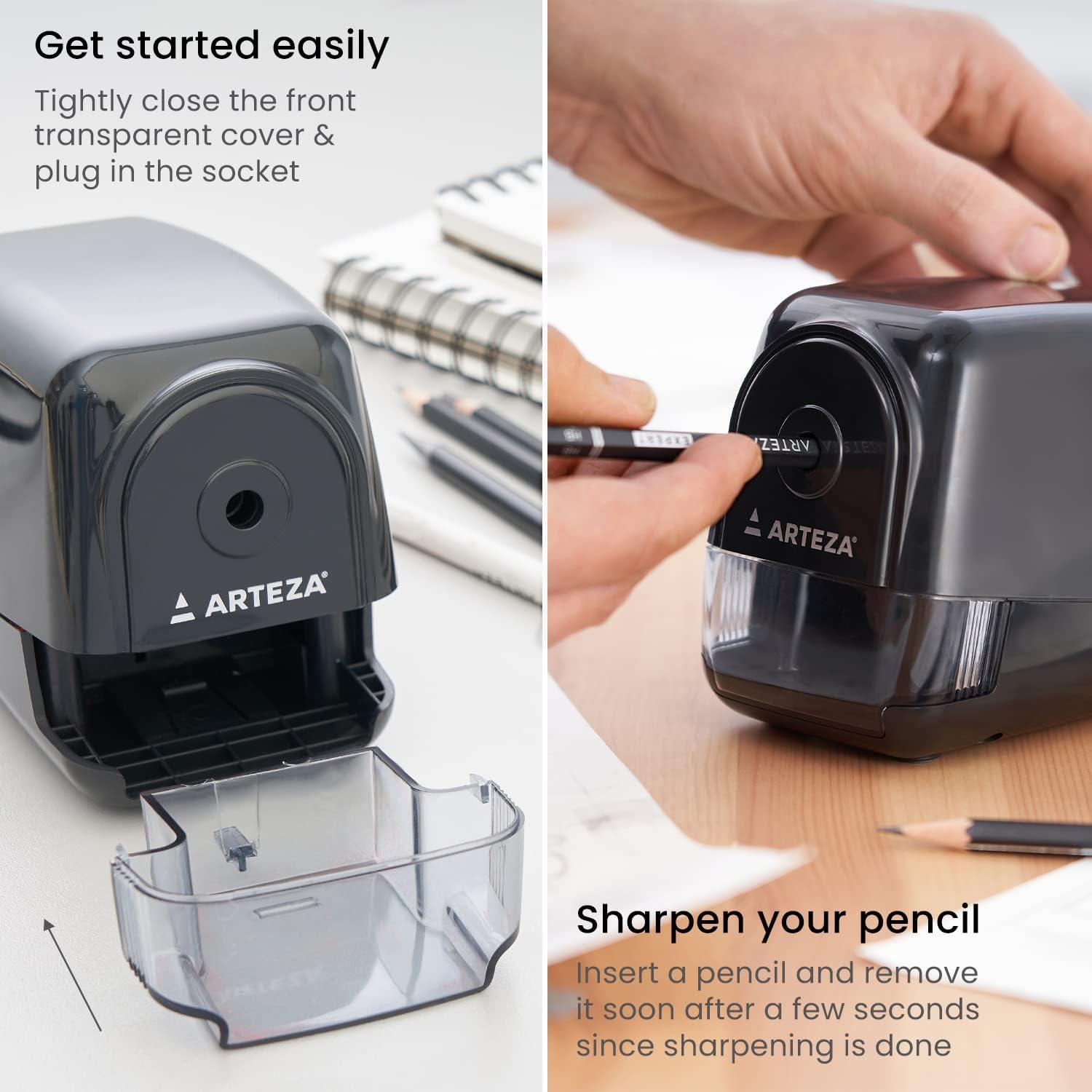 Arteza Pencil Sharpener and Electric Eraser Set, Black, for 8-mm Pencils, 20 Eraser Refills, Office Supplies for Teachers, Students, Classrooms, and Art Studios(Single Hole)