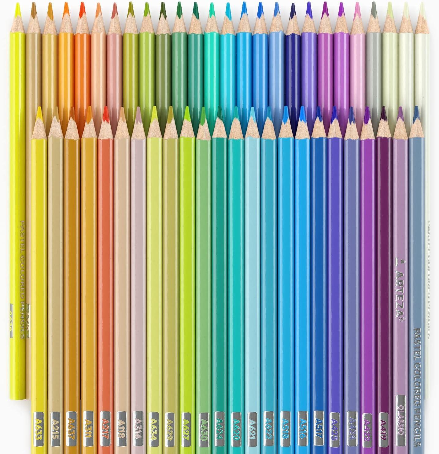 ARTEZA Metallic Colored Pencils, 50 Coloring Pencils, Triangular Grip, Pre-Sharpened Metallic Pencils Set, Art Supplies for Drawing(Pastel)