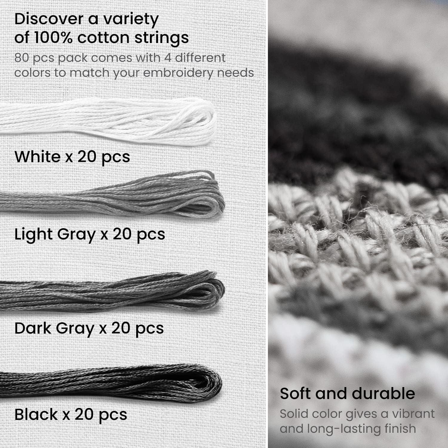 ARTEZA Embroidery Thread Pack, 80 Skeins, Royal Blue, Teal, Dark Blue, & Light Blue(Black & White)