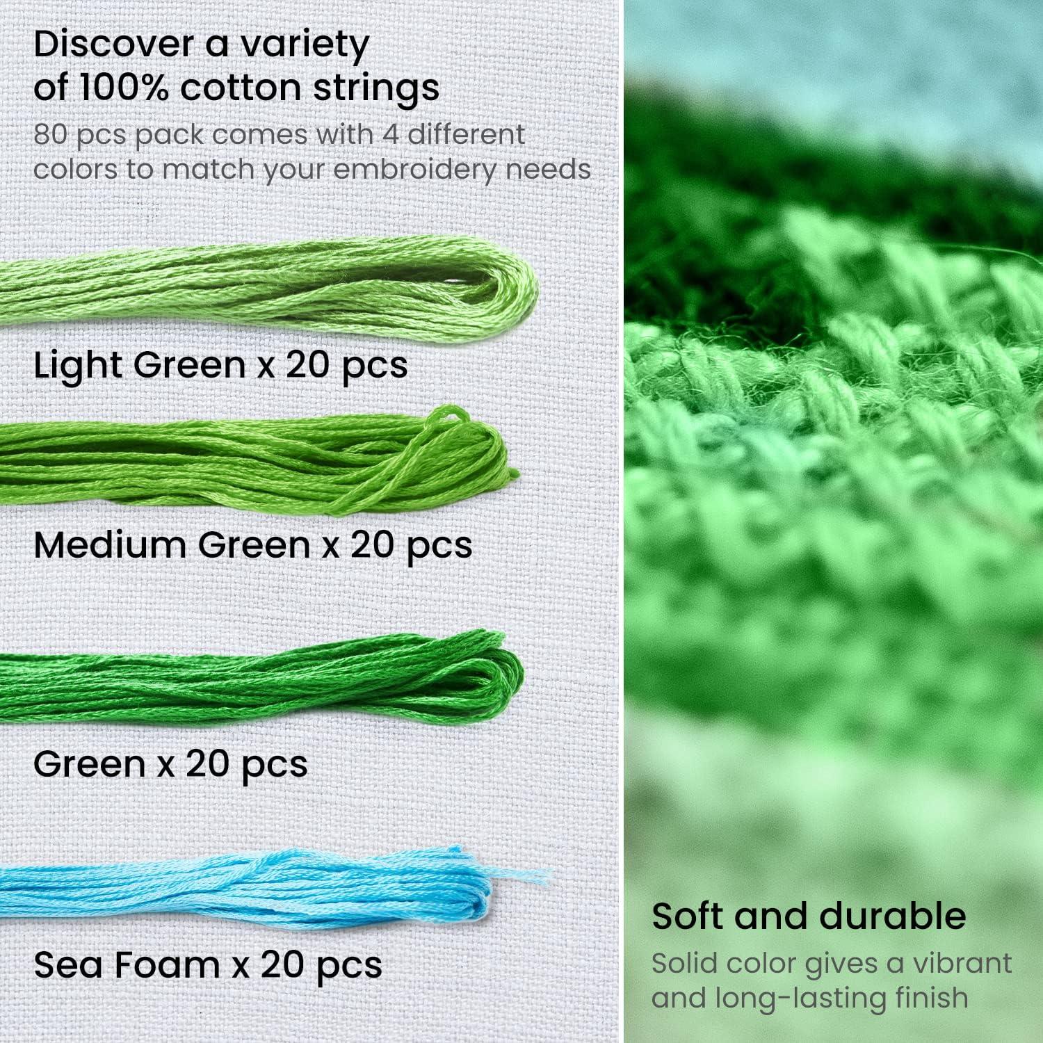 ARTEZA Embroidery Thread Pack, 80 Skeins, Royal Blue, Teal, Dark Blue, & Light Blue(Green)