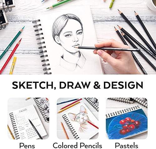 ARTEZA Sketch Book, 1 Pack, 100 Sheets Each and Arteza White Charcoal Pencils, Pack of 12, Smooth Medium-Hard Sketching Crayons, Art Supplies for Drawing and Highlighting