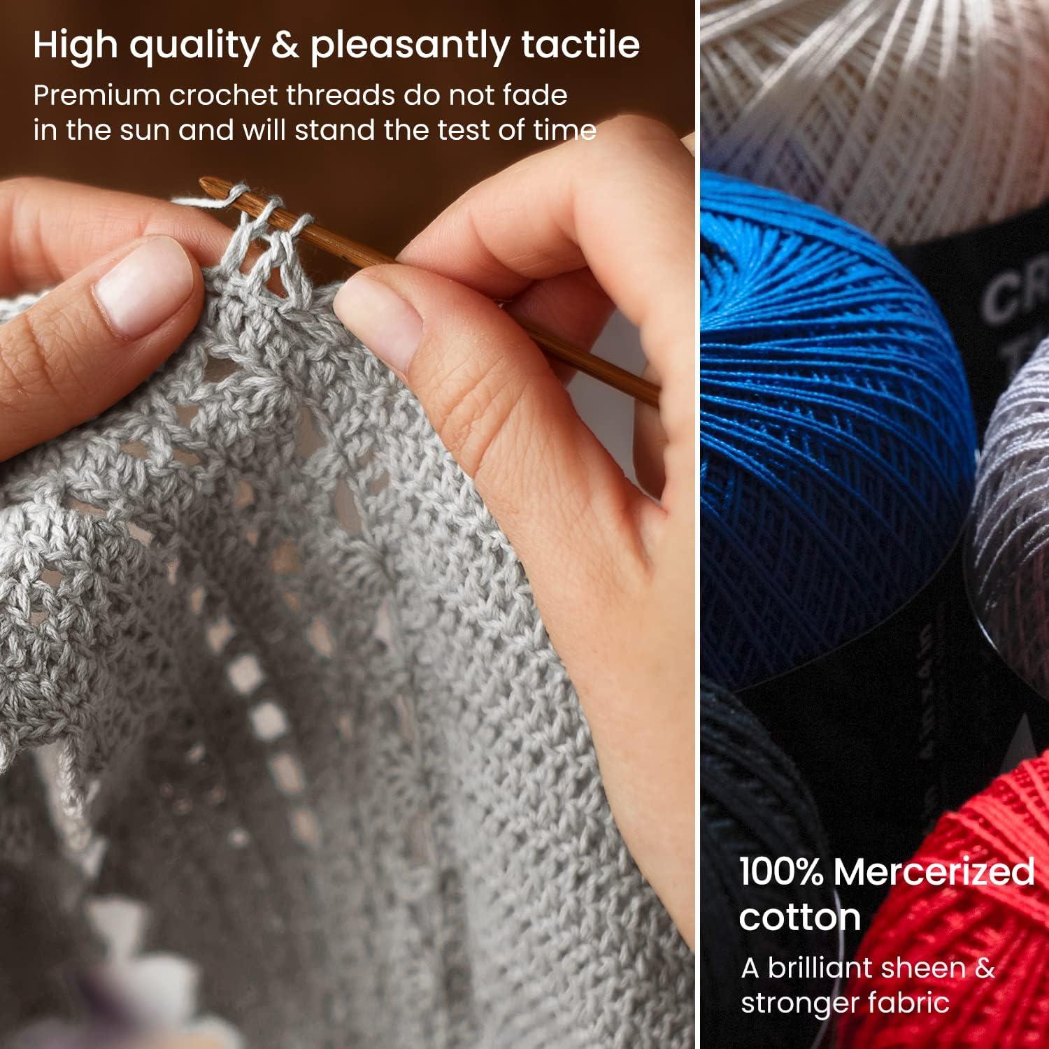 ARTEZA Crochet Thread Set of Black, Gray, Blue & Red of 100% Cotton Yarn for Crocheting, Mercerized, Soft and Colorful Knitting(Size 10 in Black  Gray  Blue & Red – Size 3 in Black & Blue)