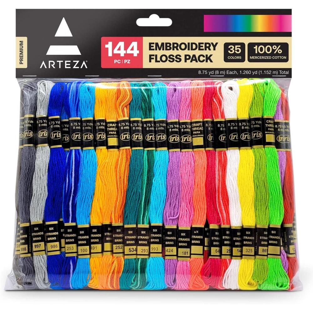 ARTEZA Embroidery Thread Pack, 80 Skeins, Royal Blue, Teal, Dark Blue, & Light Blue(Neon)