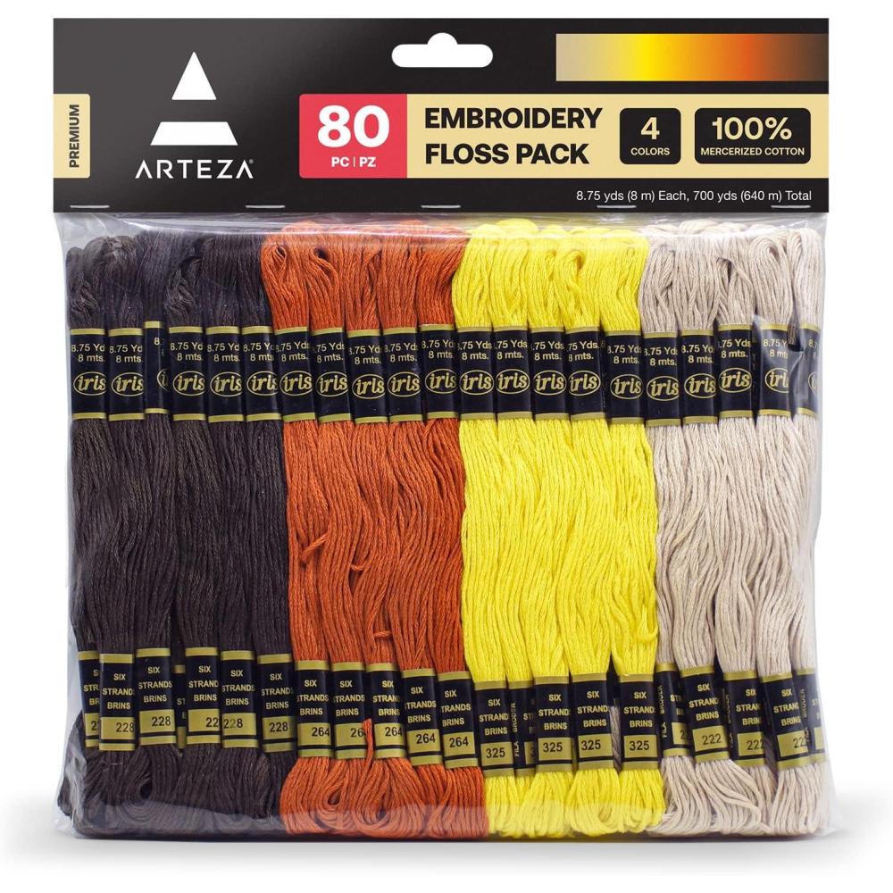 ARTEZA Embroidery Thread Pack, 80 Skeins, Royal Blue, Teal, Dark Blue, & Light Blue(Brown)