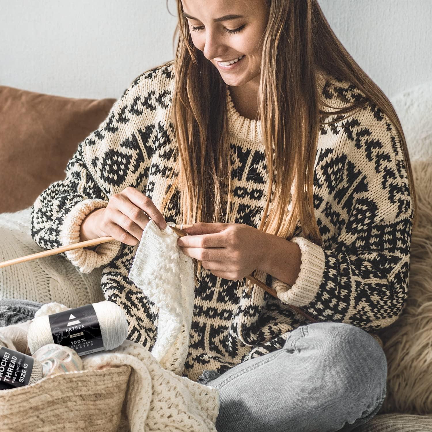 ARTEZA Crochet Thread Set of Black, Gray, Blue & Red of 100% Cotton Yarn for Crocheting, Mercerized, Soft and Colorful Knitting(Size 10 in White  Beige & Natural – Size 3 in White & Natural)