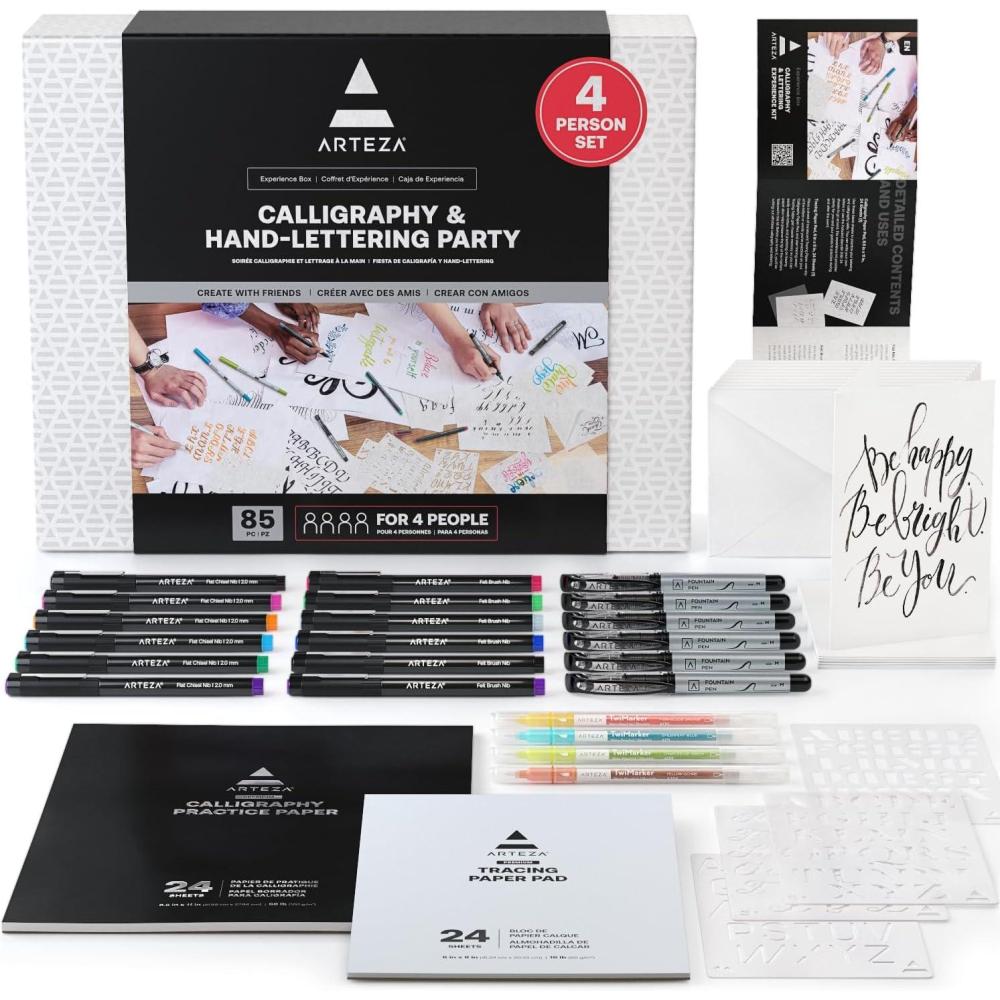 ARTEZA Calligraphy & Lettering Kit – Beginner Set with Alcohol Markers, Brush Pens, Paper & Tools for Hand Lettering, Drawing, and Adult Coloring