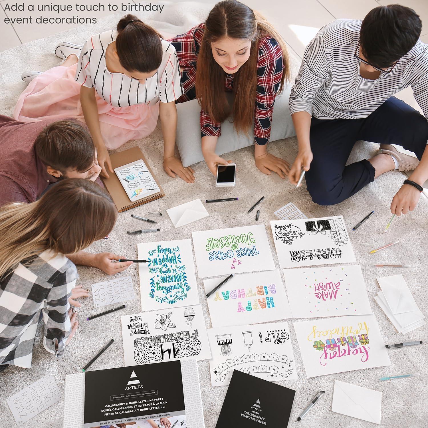 ARTEZA Calligraphy & Lettering Kit – Beginner Set with Alcohol Markers, Brush Pens, Paper & Tools for Hand Lettering, Drawing, and Adult Coloring