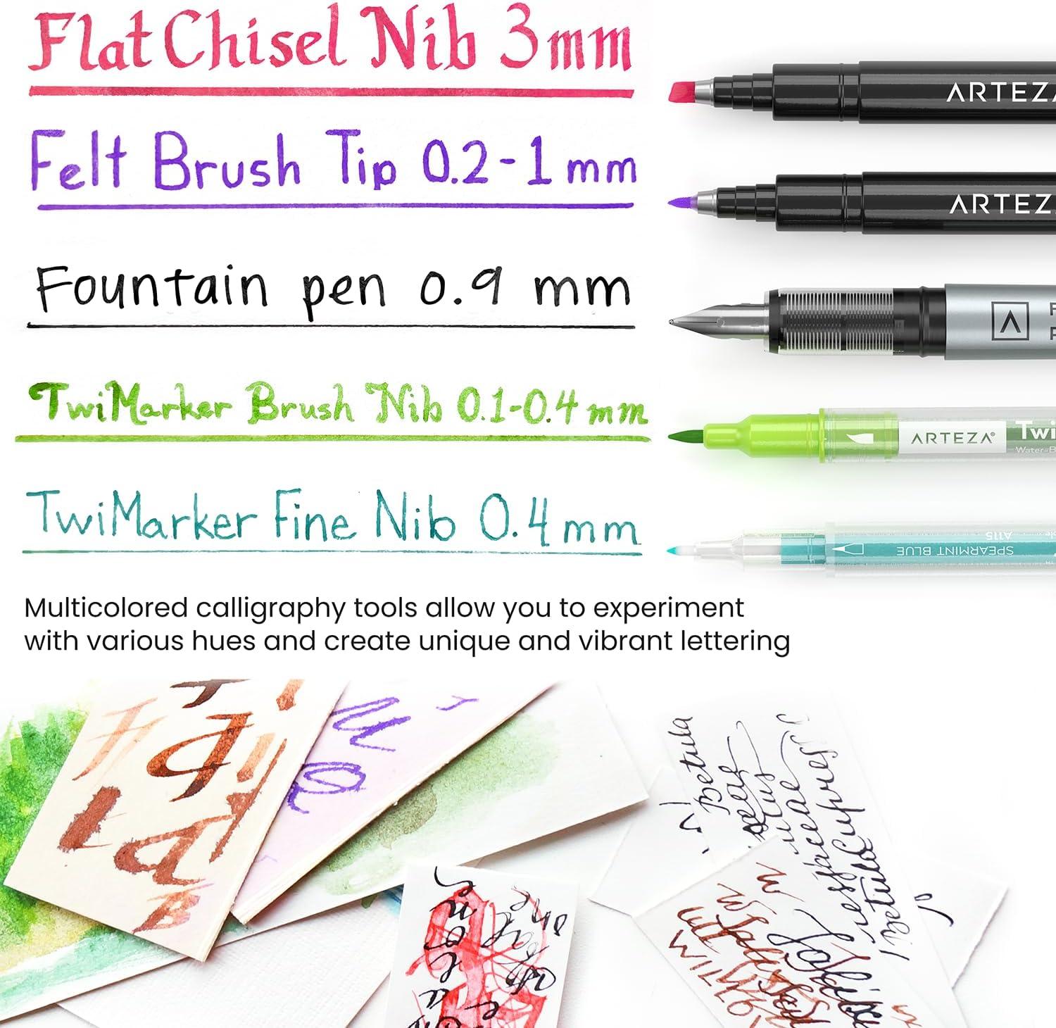 ARTEZA Calligraphy & Lettering Kit – Beginner Set with Alcohol Markers, Brush Pens, Paper & Tools for Hand Lettering, Drawing, and Adult Coloring