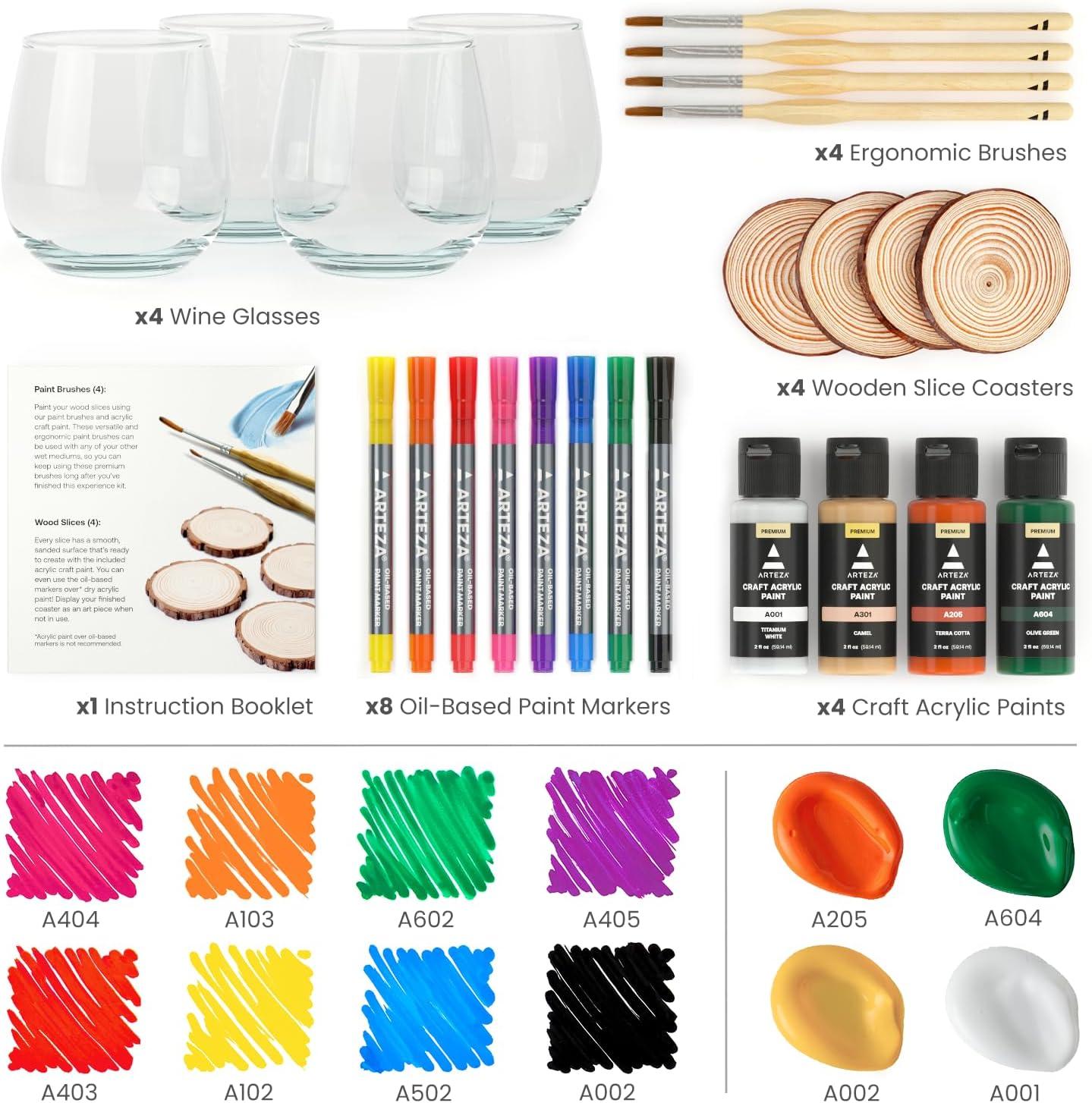 ARTEZA Wine Glass Coaster Painting Experience Box, DIY Craft Kit for Group Activities, Parties, Home Decor Projects, Art Set, Craft Supplies for Adults