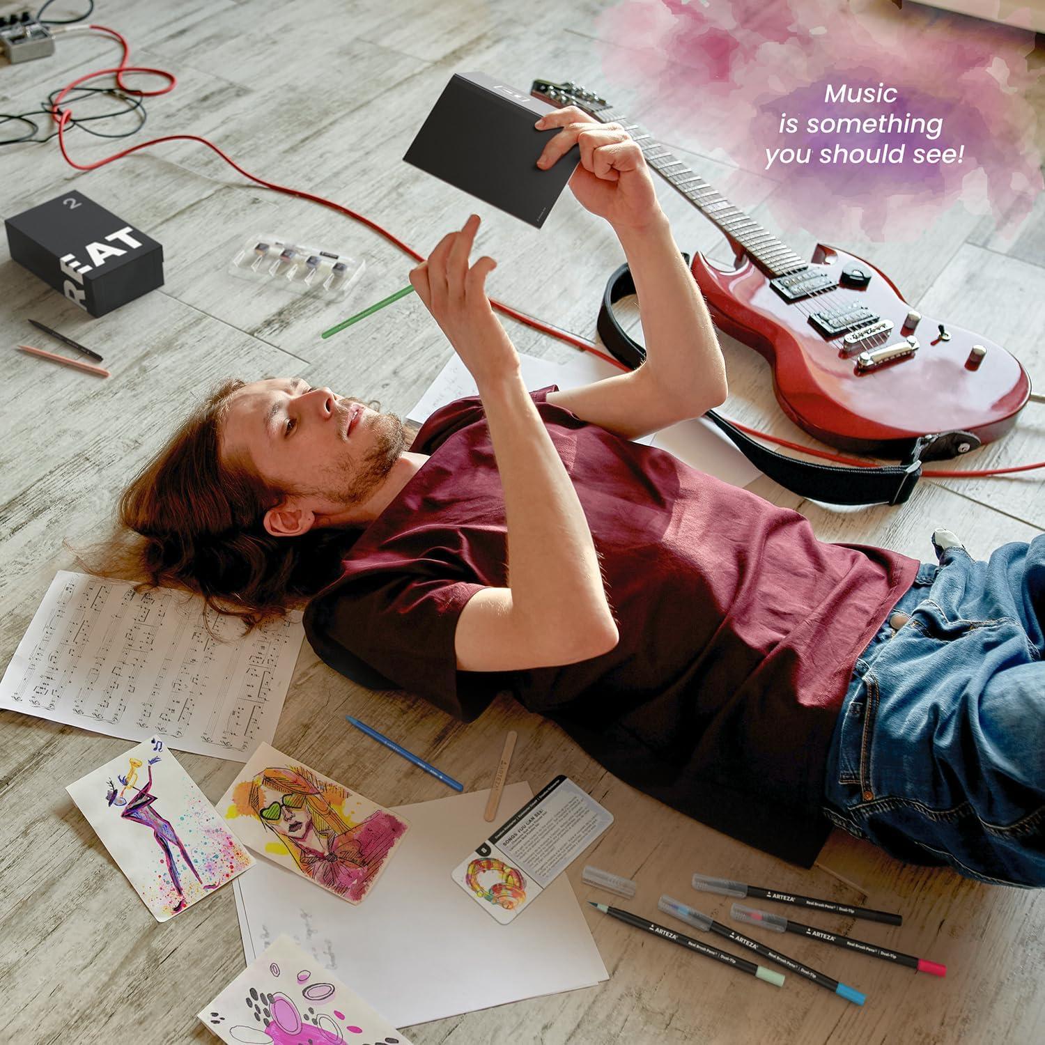ARTEZA Creative Kickstarter: Art Exploration Set – Passports with Gel Pens, Watercolors, Acrylic Paints, Brushes, and More, Phased Art Journey, 60 pcs