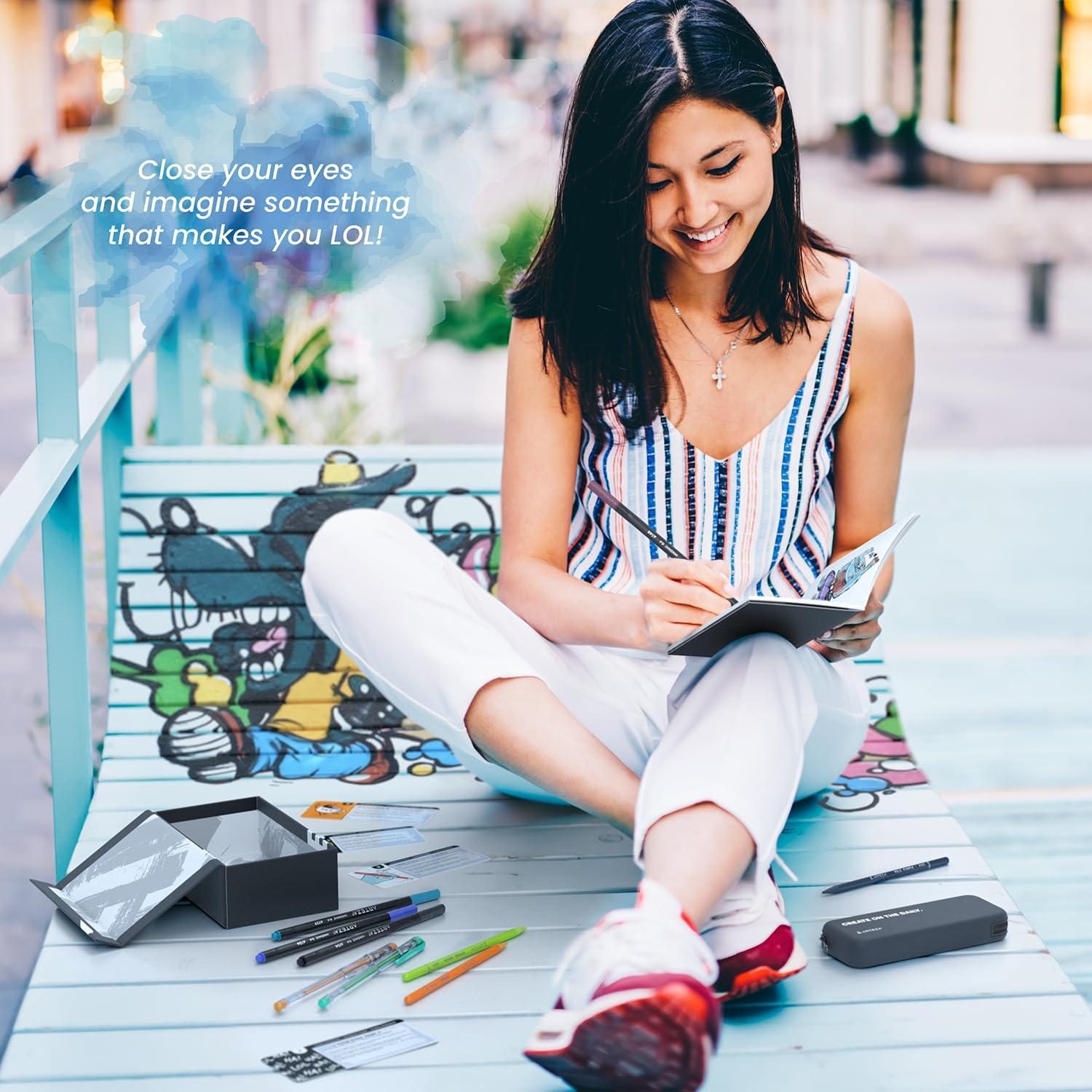 ARTEZA Creative Kickstarter: Art Exploration Set – Passports with Gel Pens, Watercolors, Acrylic Paints, Brushes, and More, Phased Art Journey, 60 pcs